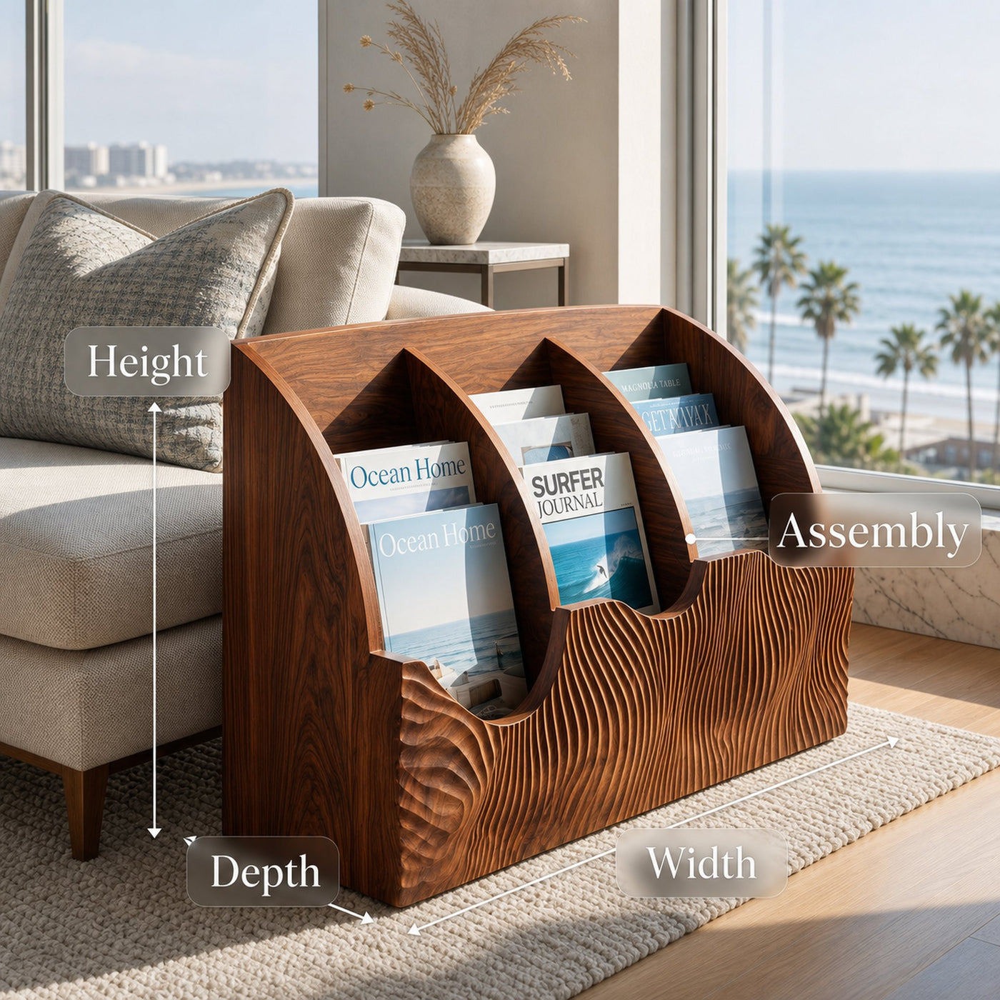 Contemporary Carved Curved Wood Magazine Rack For Living Room - product view 8