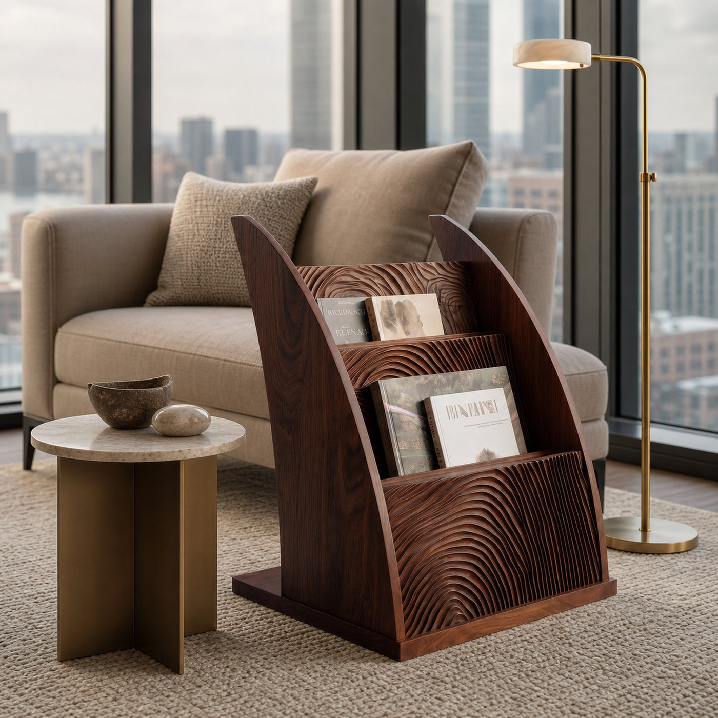 Contemporary Carved Wood Magazine Rack For Reading Corner - product view 7