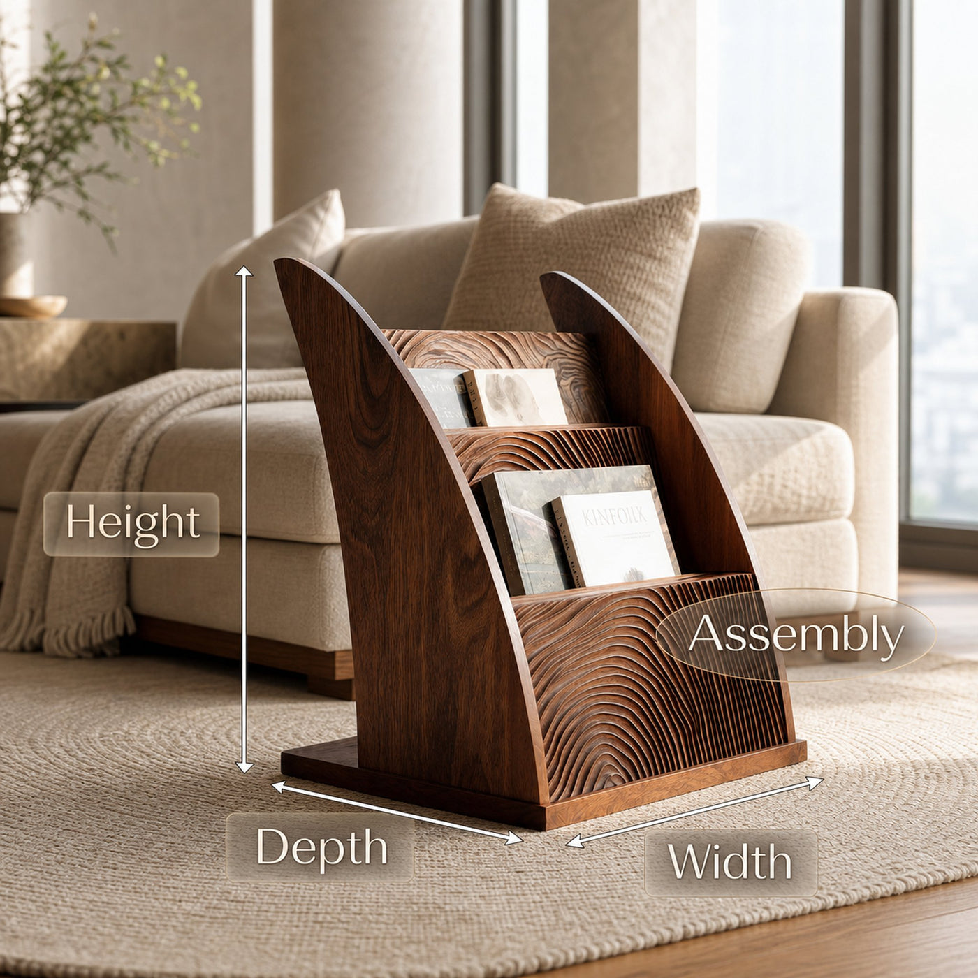 Contemporary Carved Wood Magazine Rack For Reading Corner - product view 8