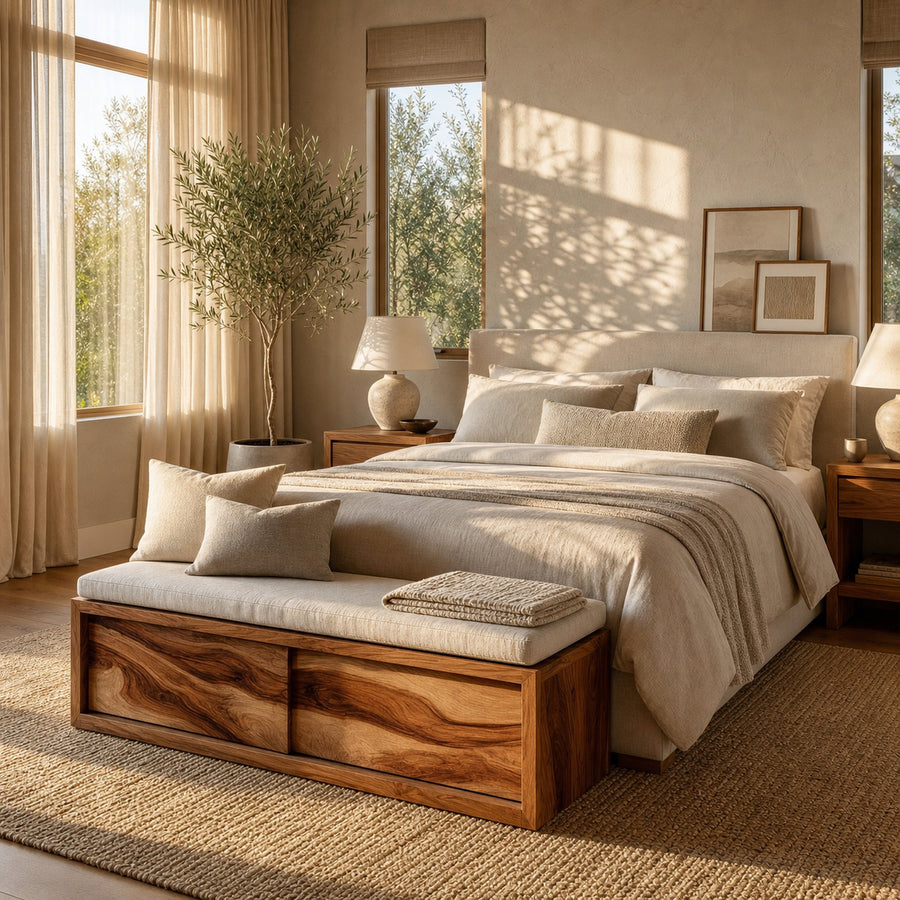 Contemporary Coastal Storage Bench For Living Room
