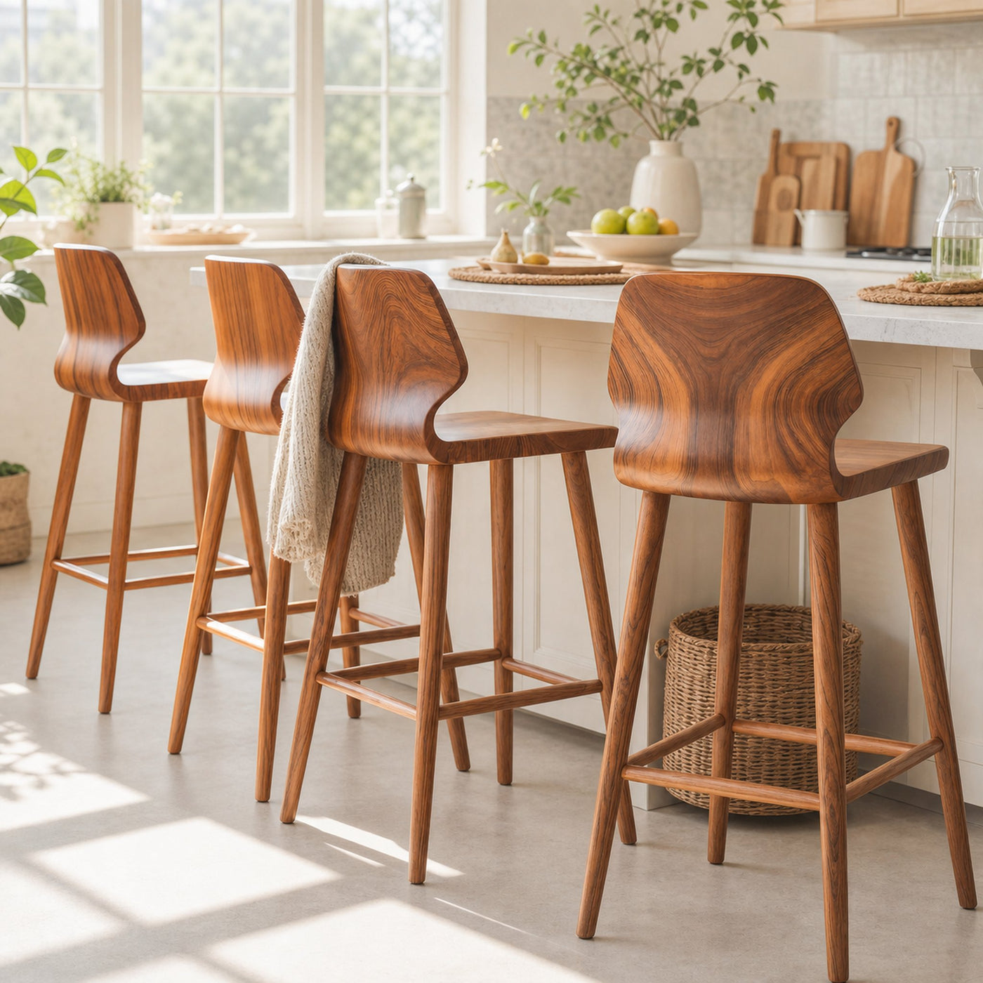 Contemporary Curved Bar Stools With Smooth Backrest For Dining