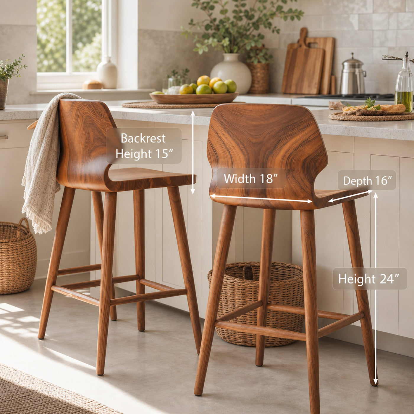 Contemporary Curved Bar Stools With Smooth Backrest For Dining - product view 6