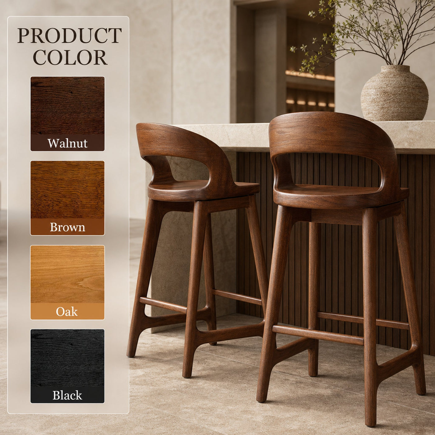 Contemporary Curved Bar Stools With Smooth Backrest For Dining - product view 7
