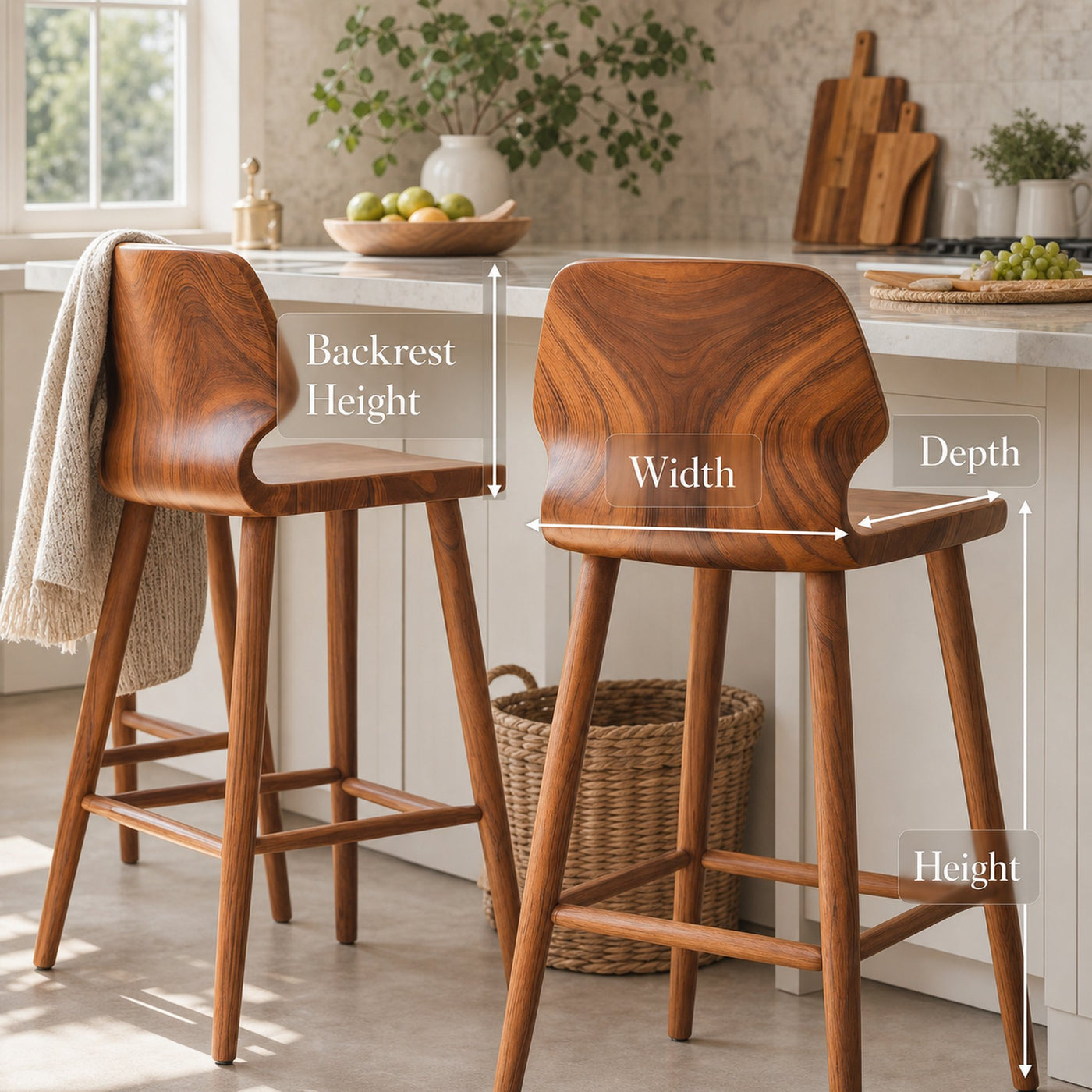 Contemporary Curved Bar Stools With Smooth Backrest For Dining - product view 8