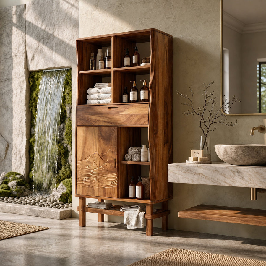 Contemporary Curved Display Cabinet Lake House