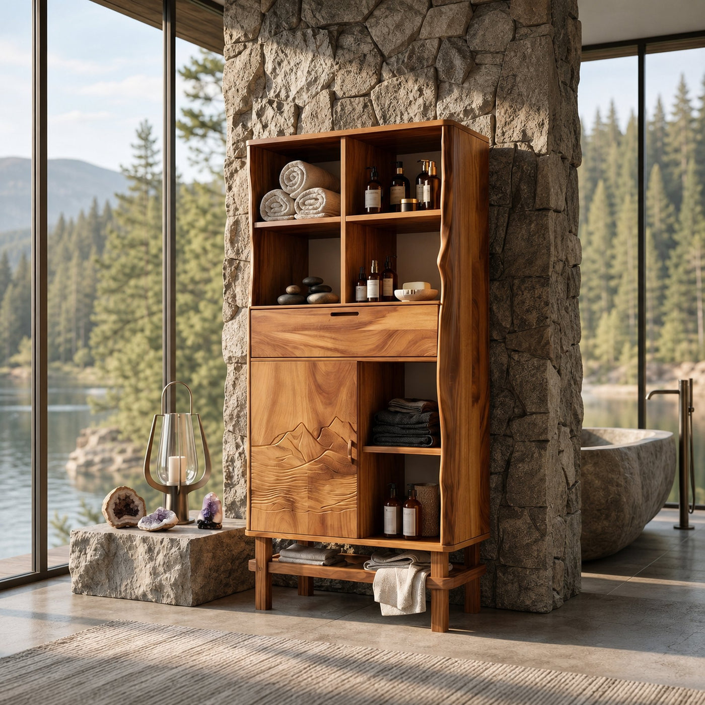 Contemporary Curved Display Cabinet Lake House - product view 6