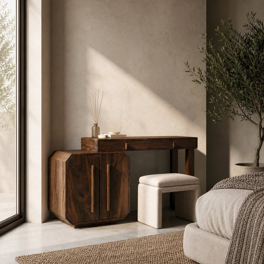 Contemporary Dressing Table With Storage Cabinet Sculptural Design For Bedroom