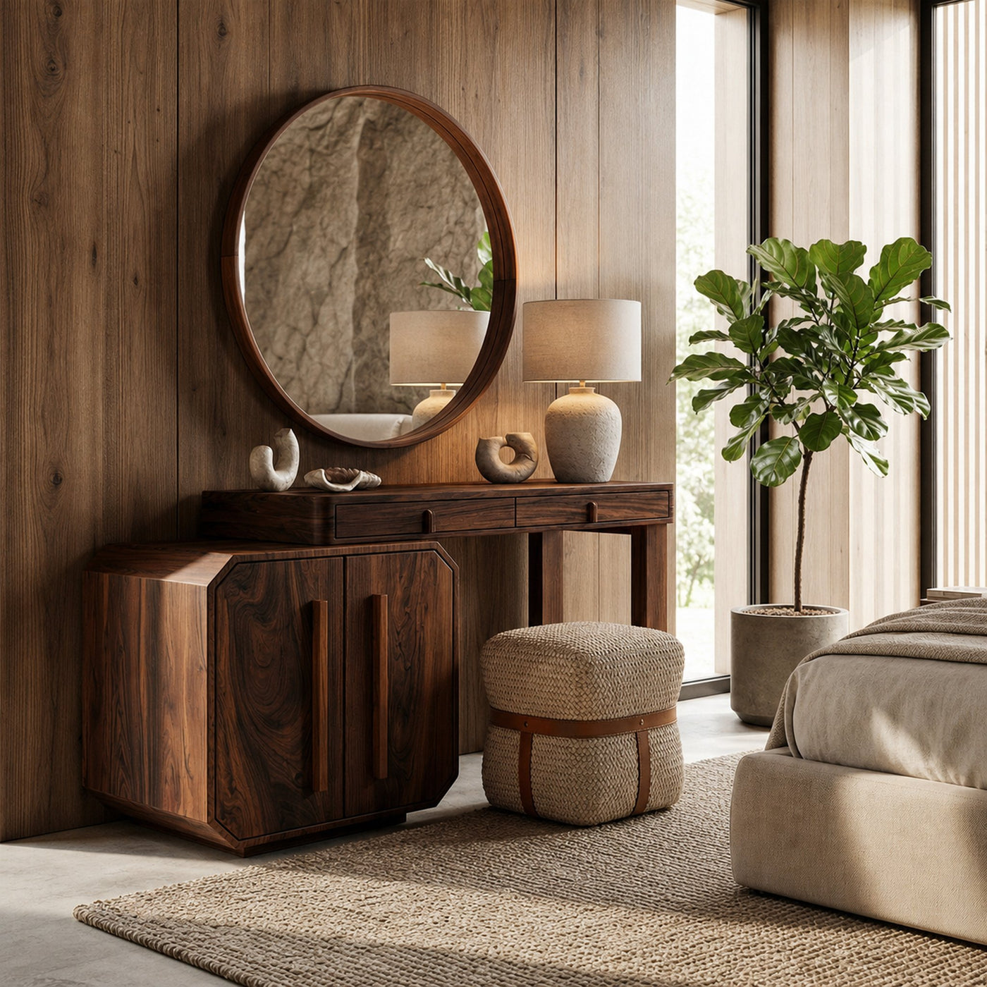 Contemporary Dressing Table With Storage Cabinet Sculptural Design For Bedroom - product view 7