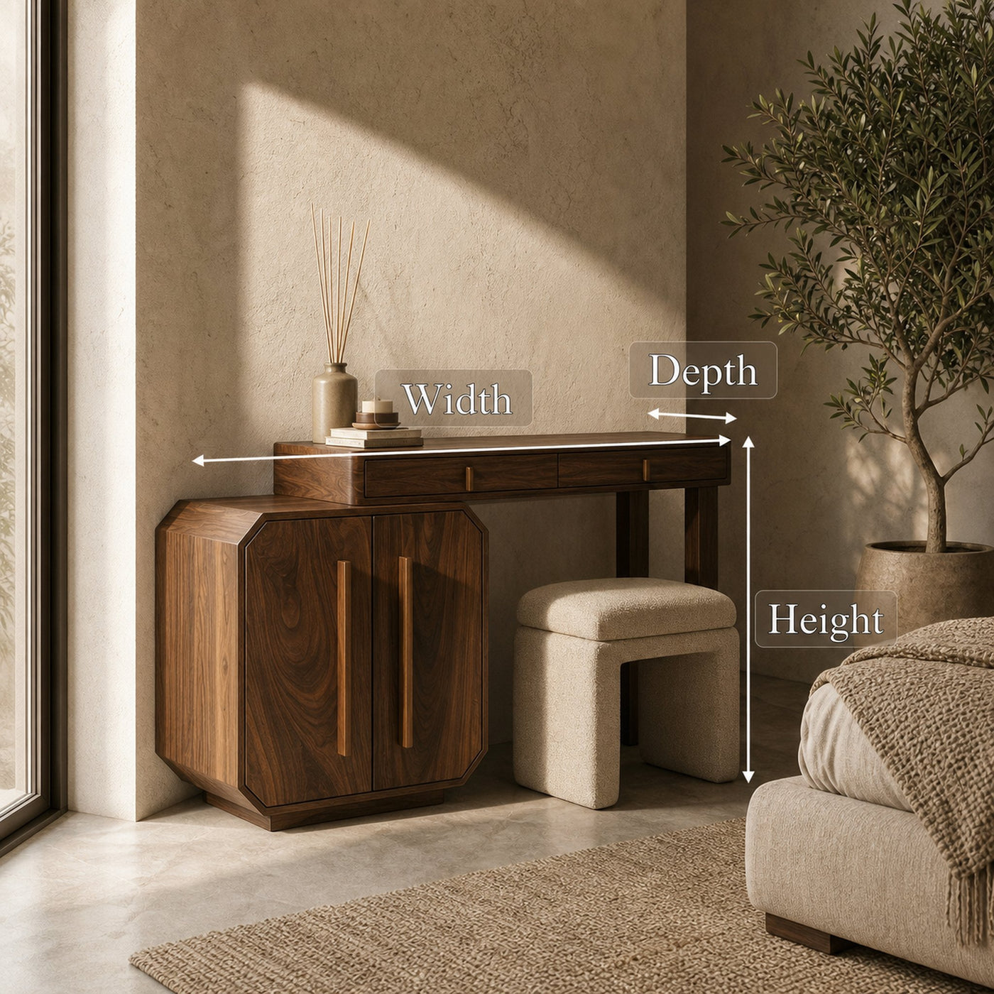 Contemporary Dressing Table With Storage Cabinet Sculptural Design For Bedroom - product view 8