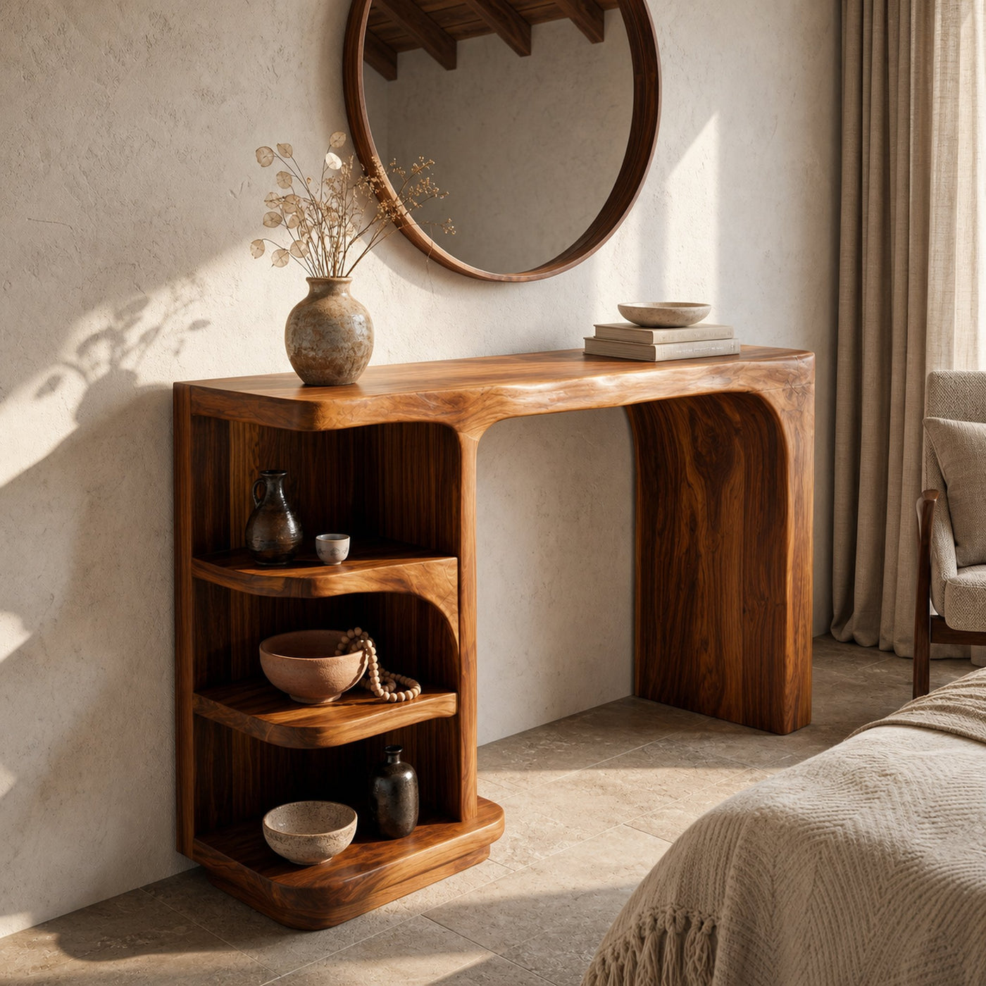 Contemporary Dressing Table With Waterfall Wood Structure For Bedroom - product view 6