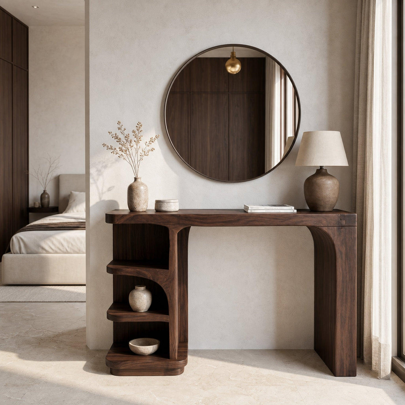 Contemporary Dressing Table With Waterfall Wood Structure For Bedroom - product view 7