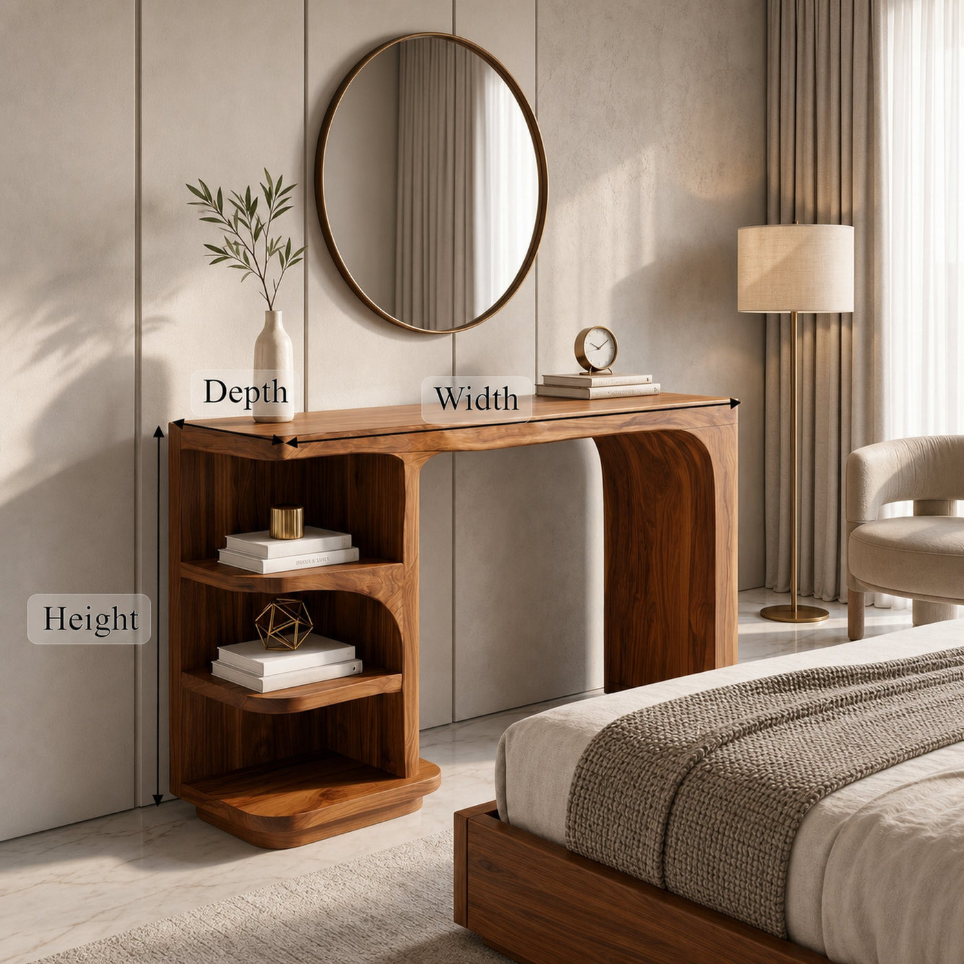 Contemporary Dressing Table With Waterfall Wood Structure For Bedroom - product view 8