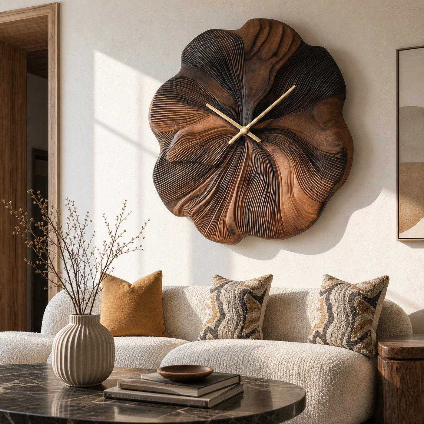 Contemporary Floral Wooden Wall Clock Decor For Living Room - product view 6