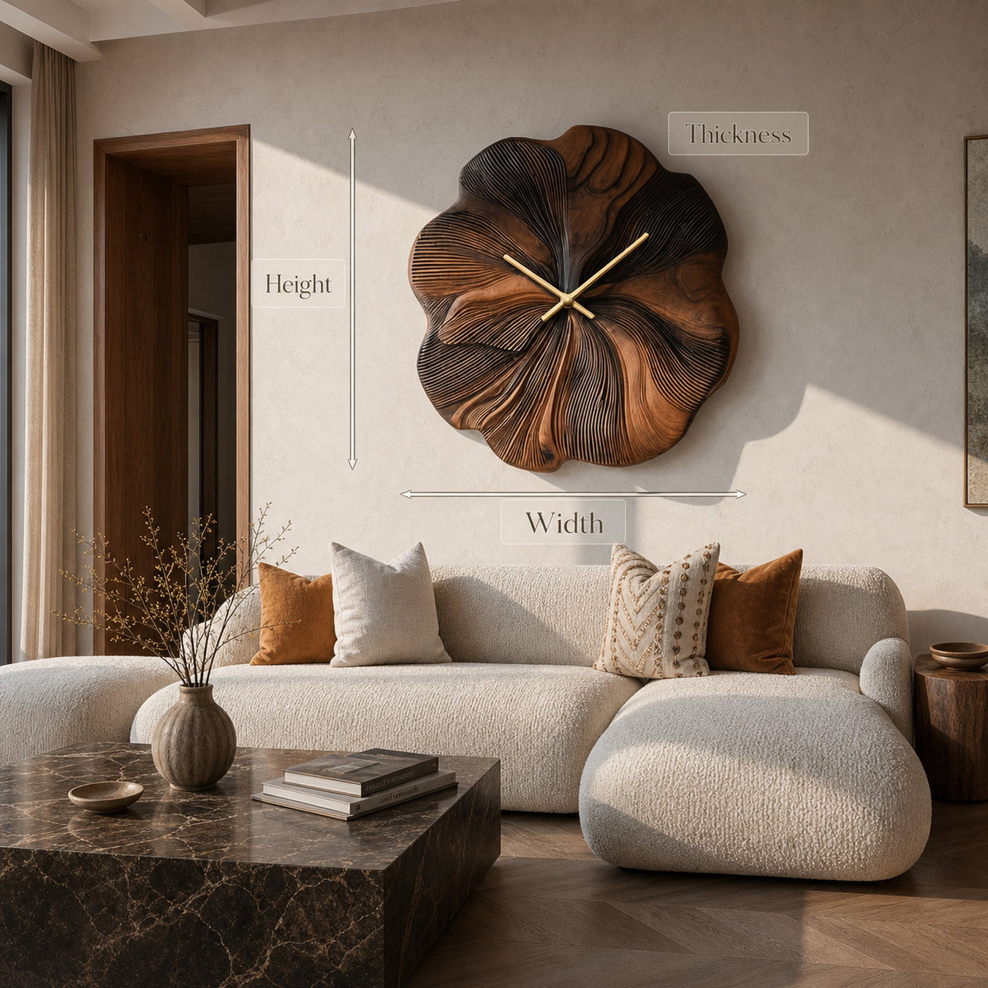 Contemporary Floral Wooden Wall Clock Decor For Living Room - product view 7