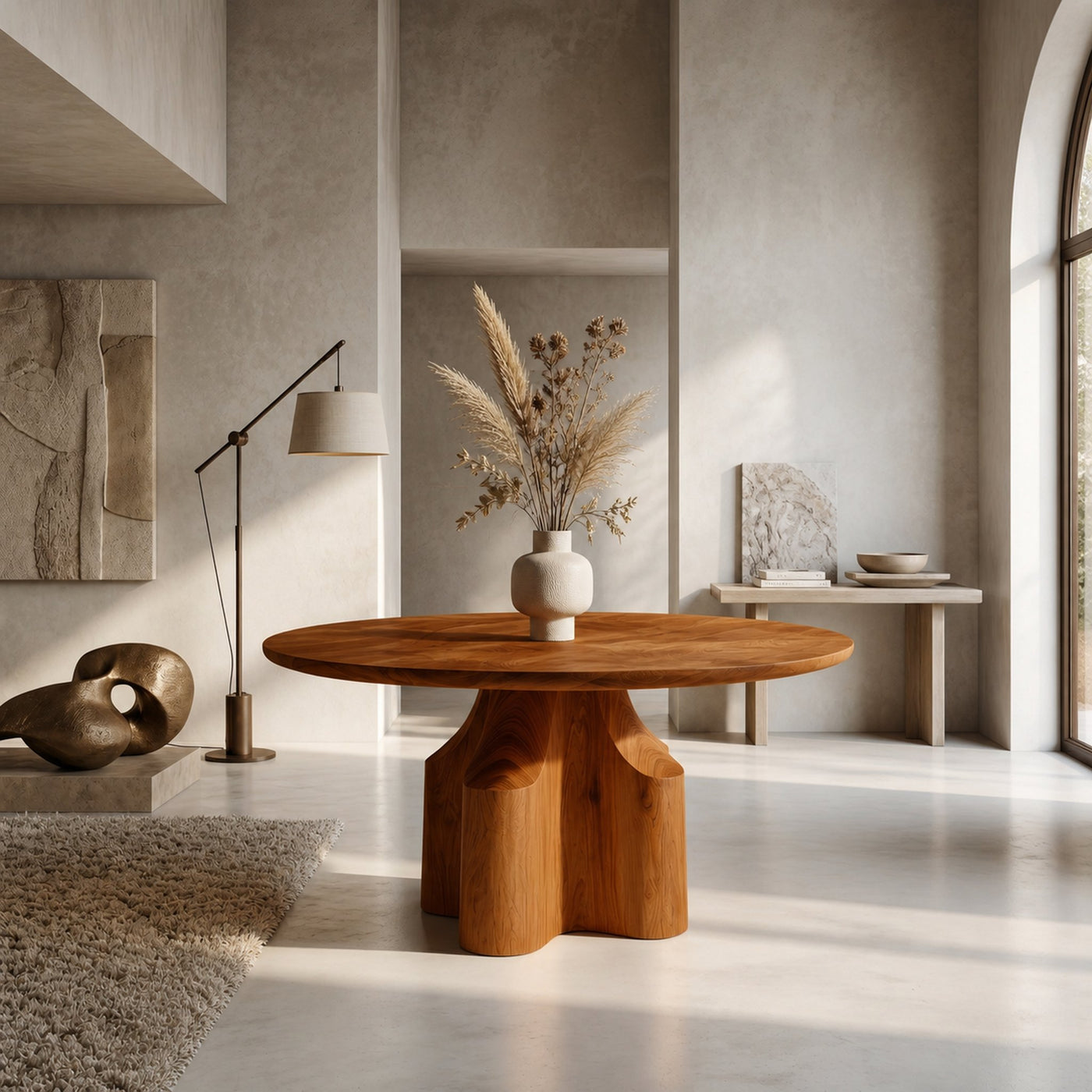 Contemporary Foyer Table With Sculptural Solid Wood Pedestal Base For Entryway And Hallway - product view 6