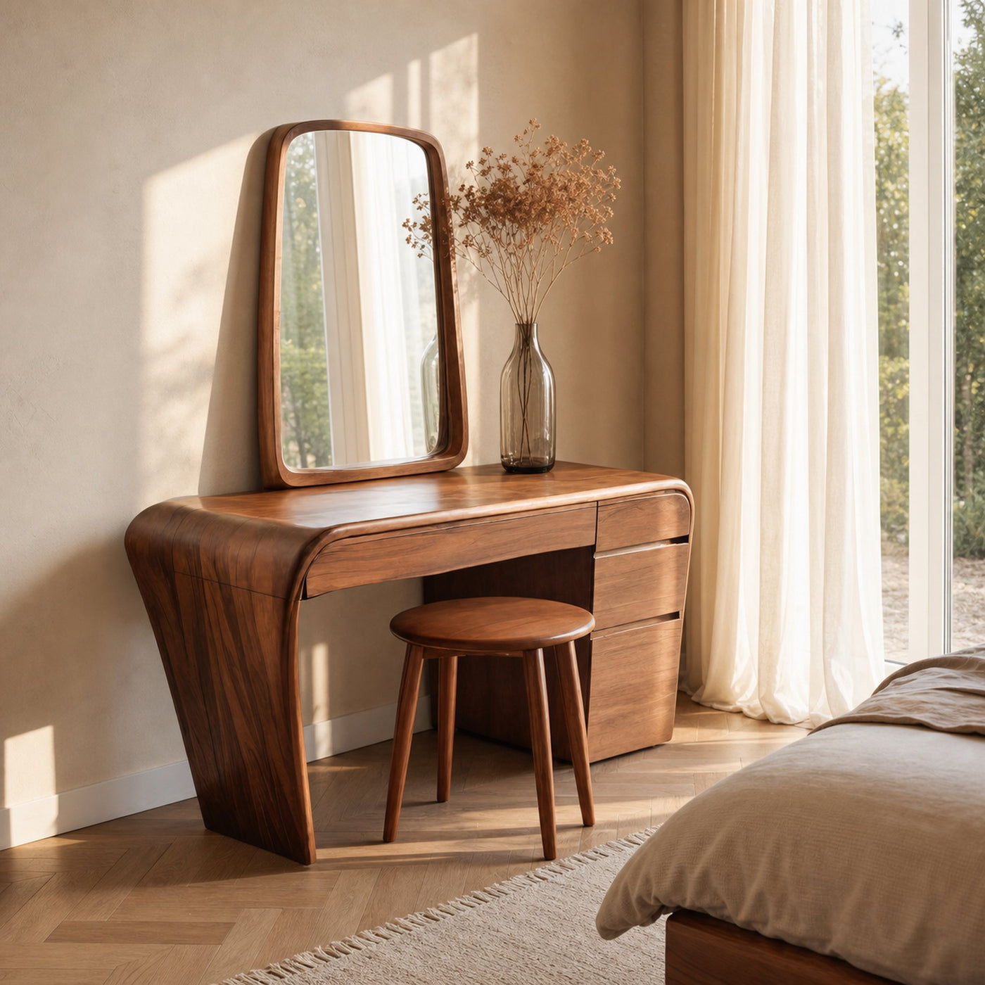 Contemporary Handmade Vanity Table With Drawers For Bedroom