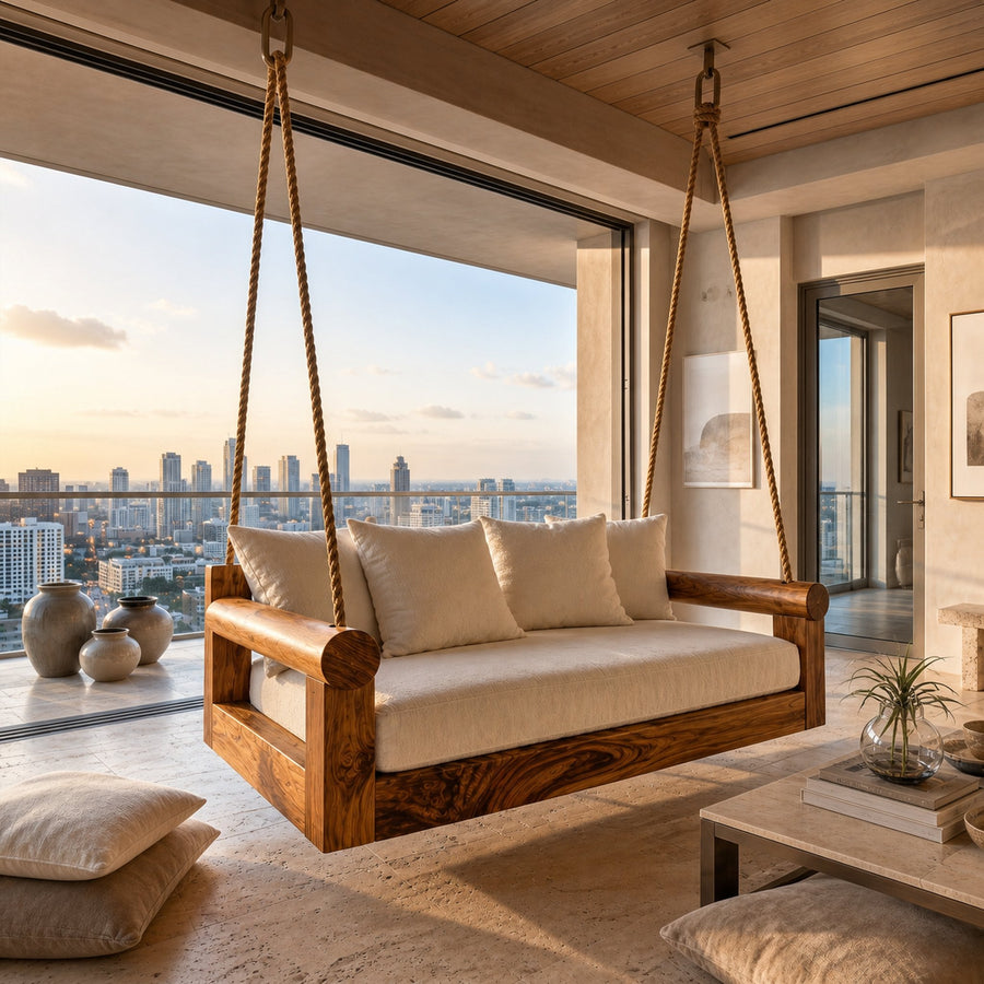 Contemporary Hanging Sofa Swing City View Luxury Apartment