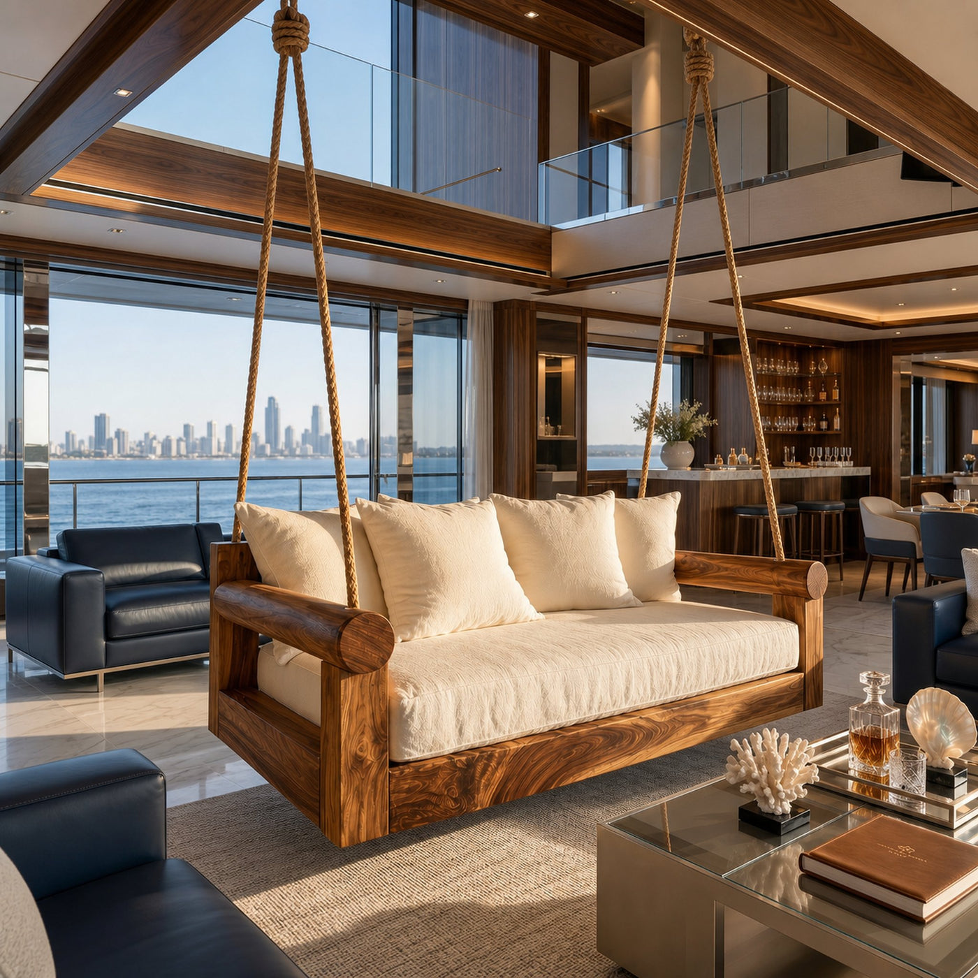 Contemporary Hanging Sofa Swing City View Luxury Apartment - product view 6