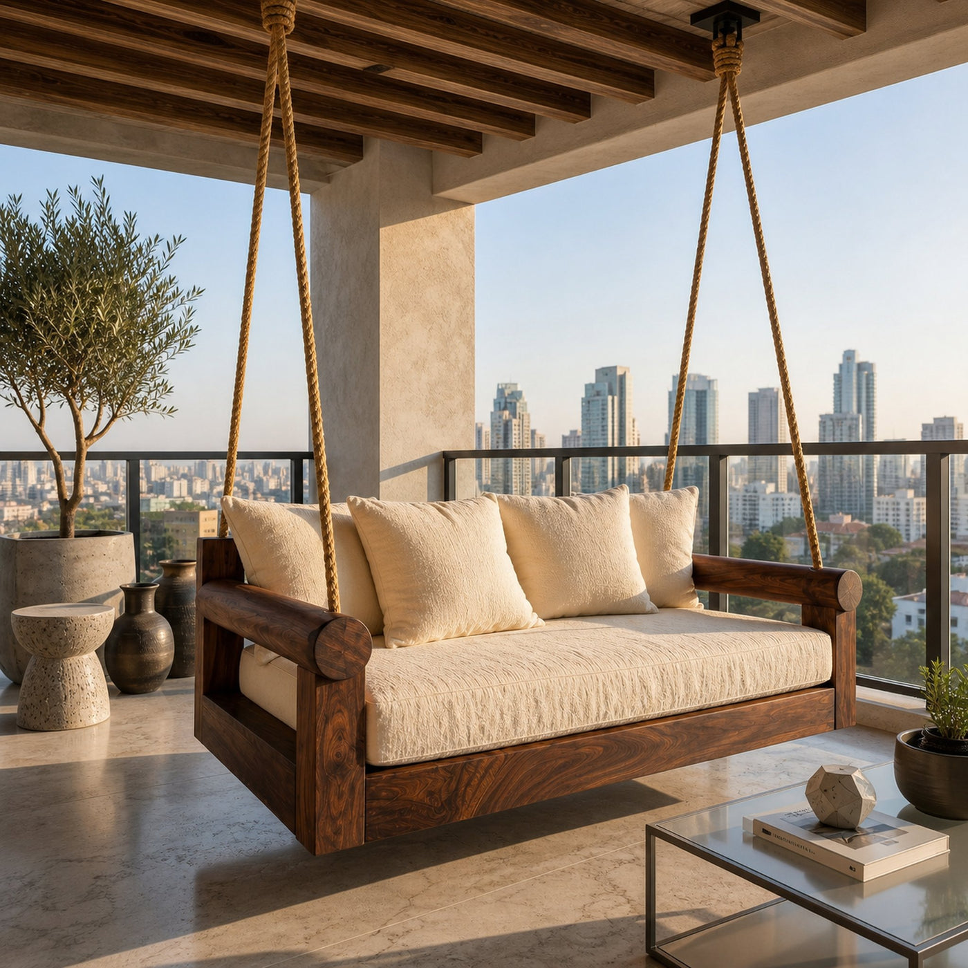 Contemporary Hanging Sofa Swing City View Luxury Apartment - product view 7