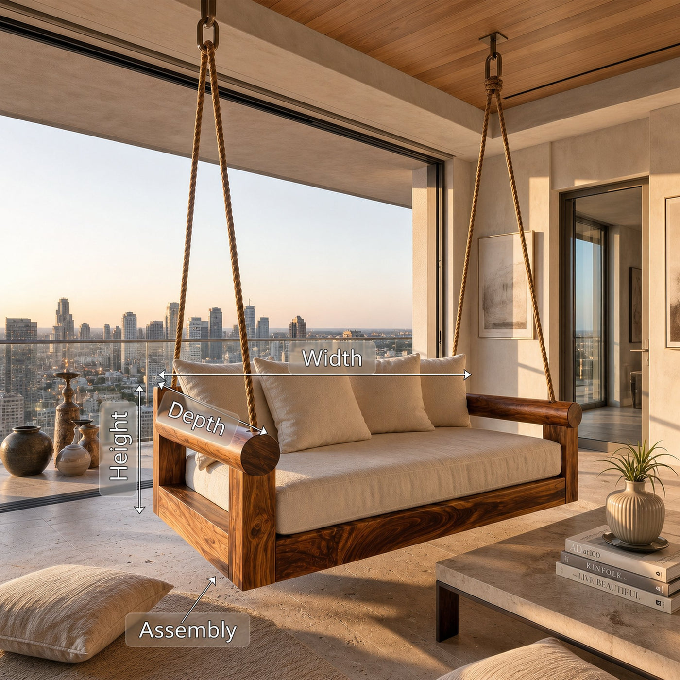 Contemporary Hanging Sofa Swing City View Luxury Apartment - product view 8