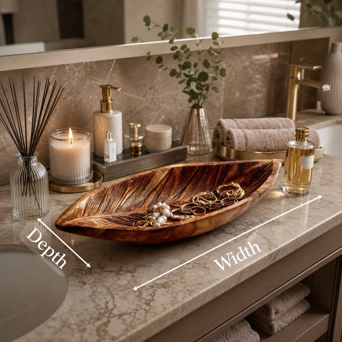 Contemporary Leaf Jewelry Tray Carved For Bathroom Or Bedroom - product view 6