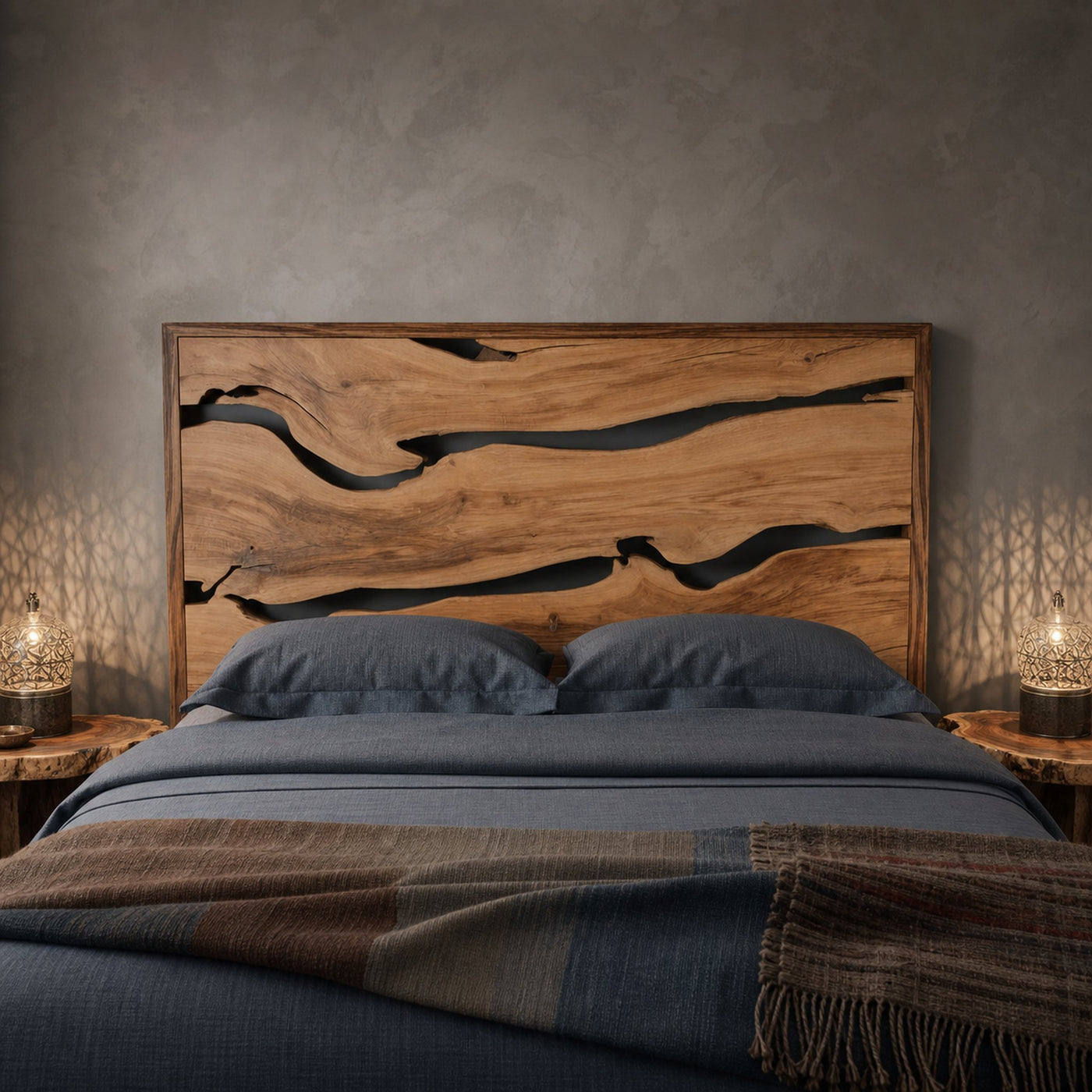 Contemporary Live Edge Headboard With Natural Woodgrain