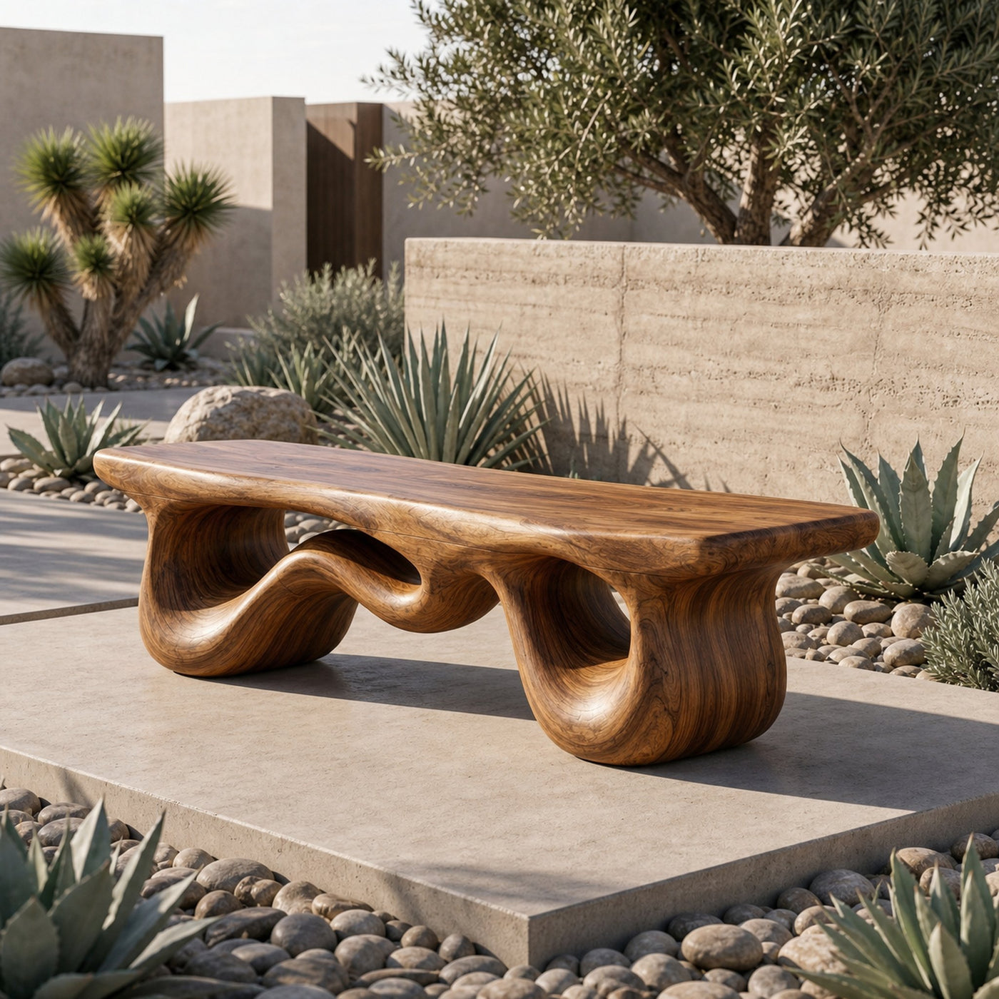 Contemporary Loop Bench Solid Wood Artistic Curved Base Entryway - product view 6