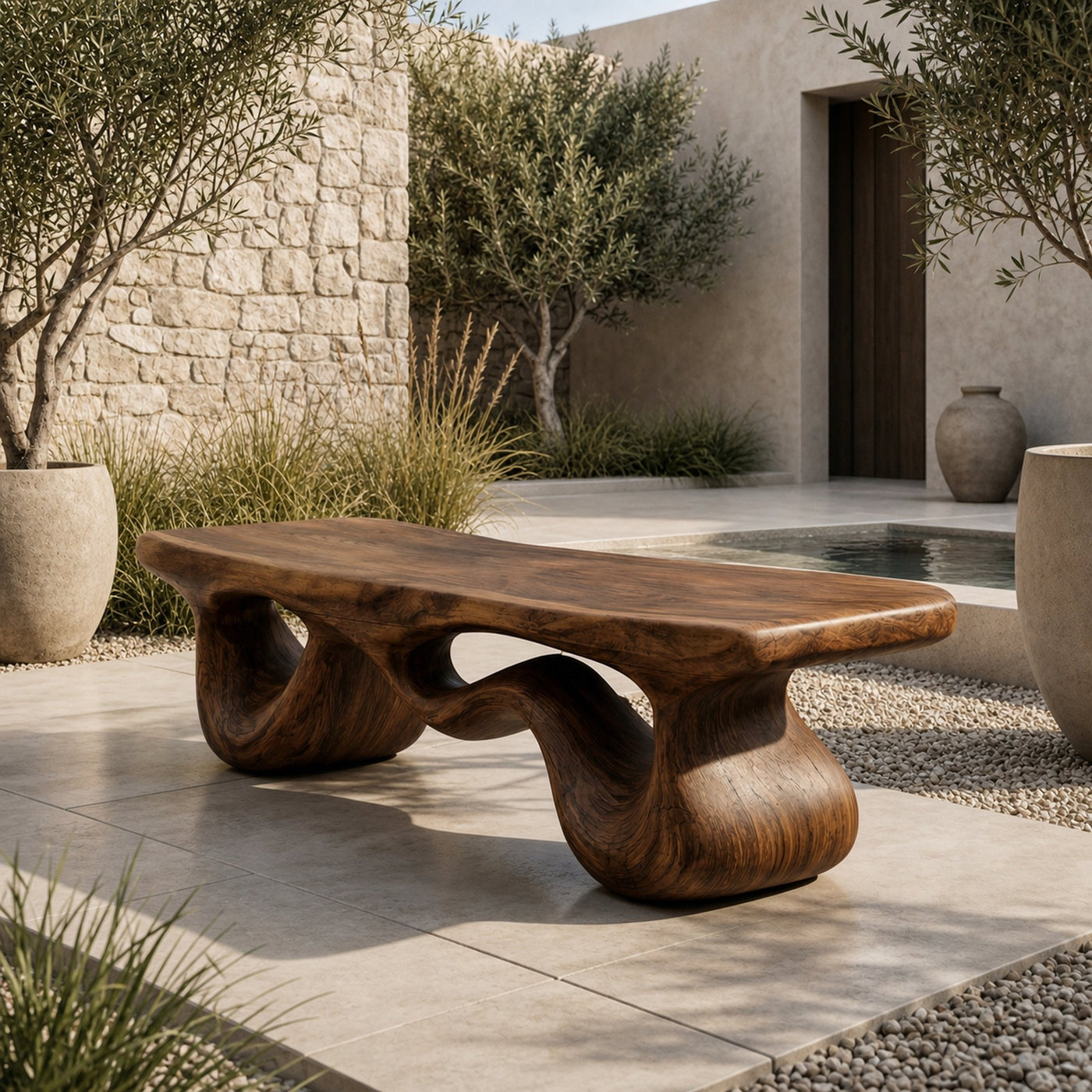 Contemporary Loop Bench Solid Wood Artistic Curved Base Entryway - product view 7