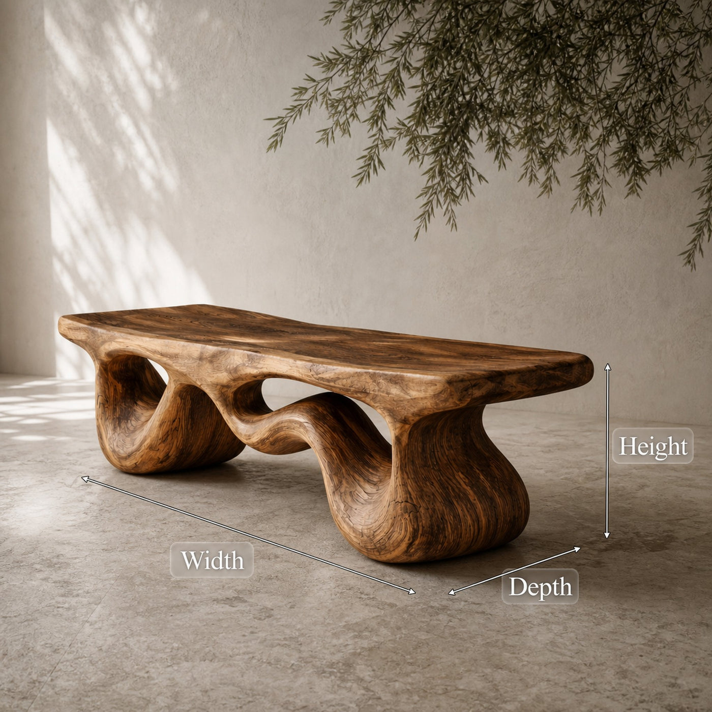 Contemporary Loop Bench Solid Wood Artistic Curved Base Entryway - product view 8