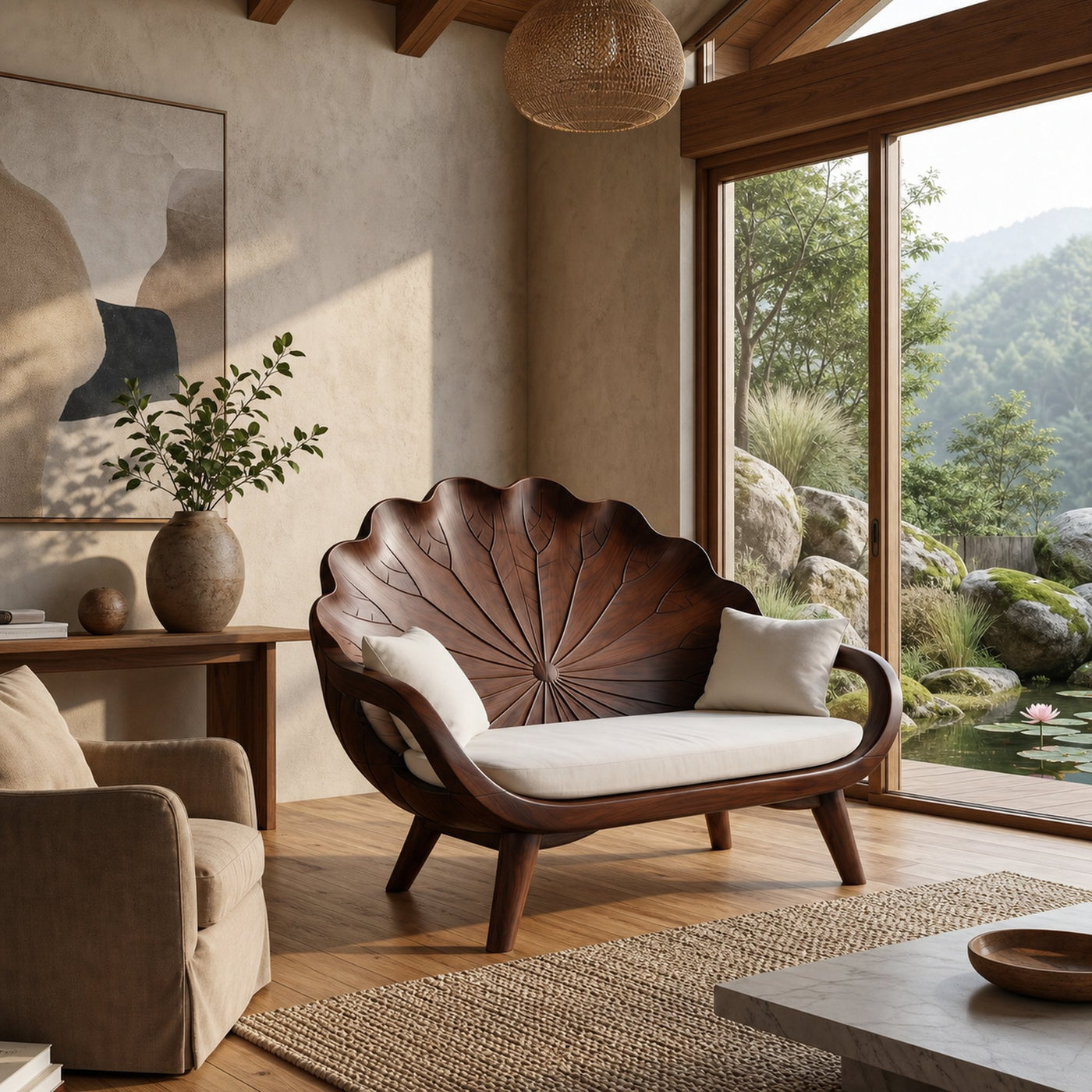 Contemporary Lotus Leaf Back Bench For Veranda Interior Area - product view 7