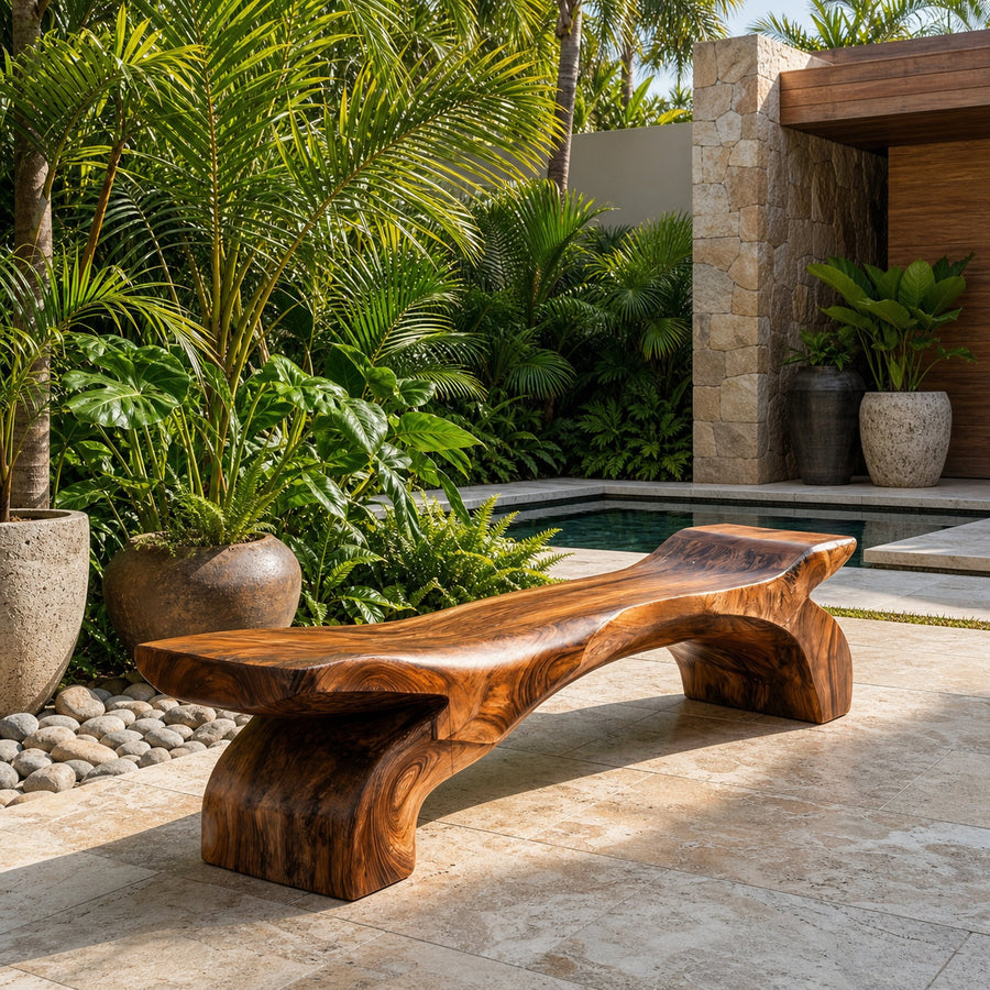 Contemporary Natural Wood Outdoor Bench For Modern Backyard Space