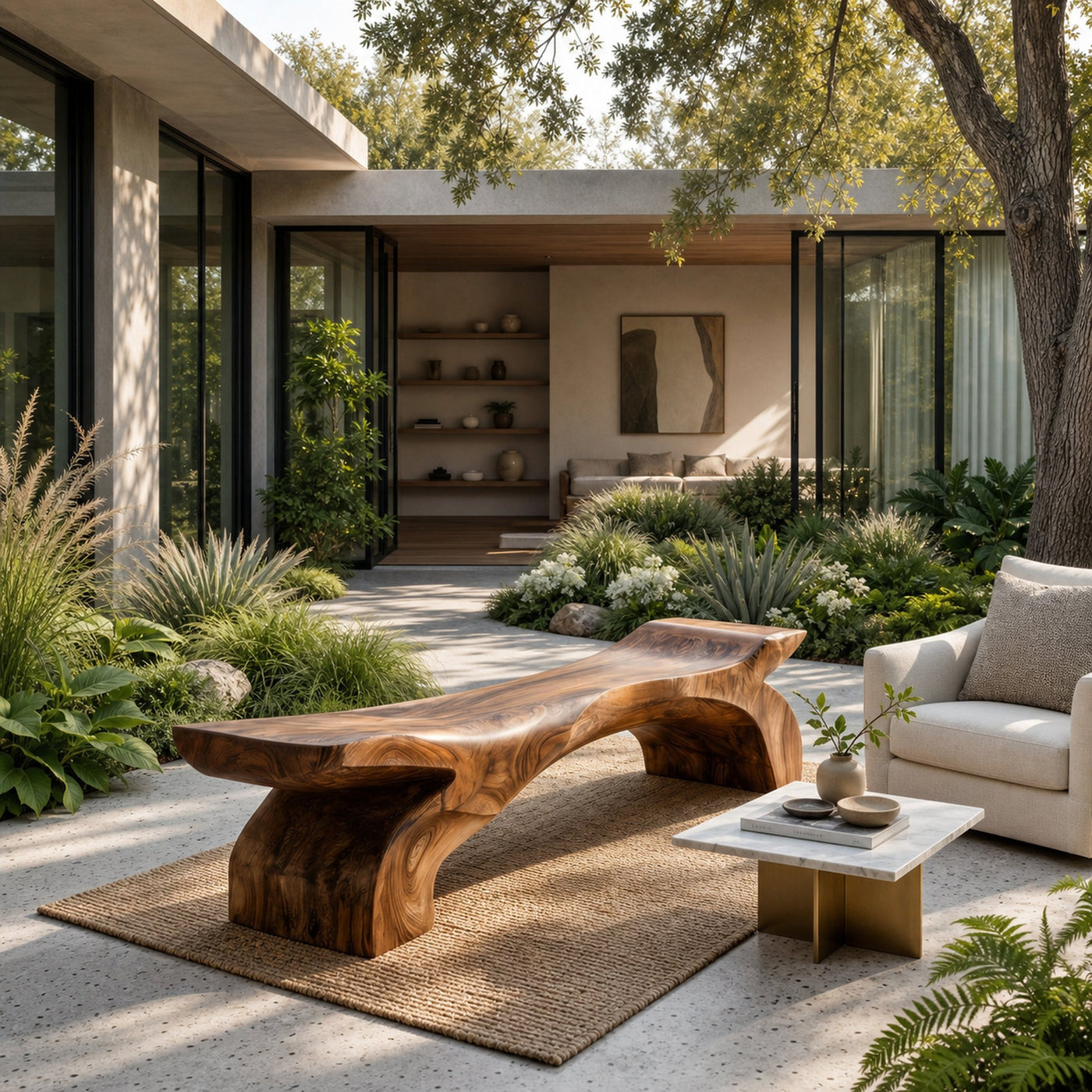 Contemporary Natural Wood Outdoor Bench For Modern Backyard Space - product view 6