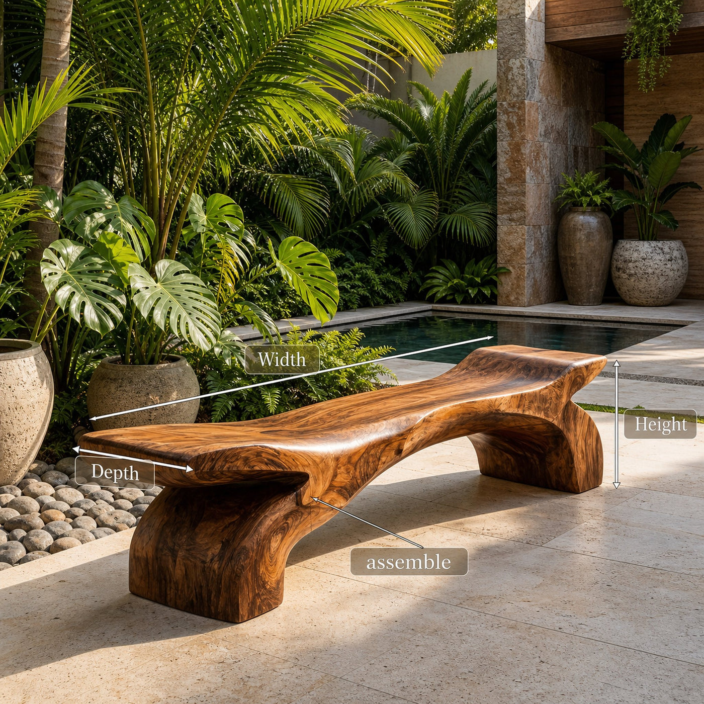 Contemporary Natural Wood Outdoor Bench For Modern Backyard Space - product view 8