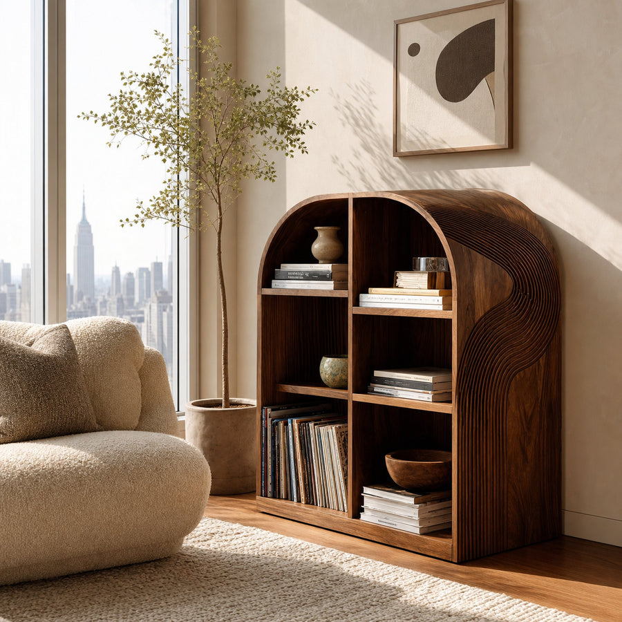 Contemporary Open Wooden Magazine Rack With  For Living Room
