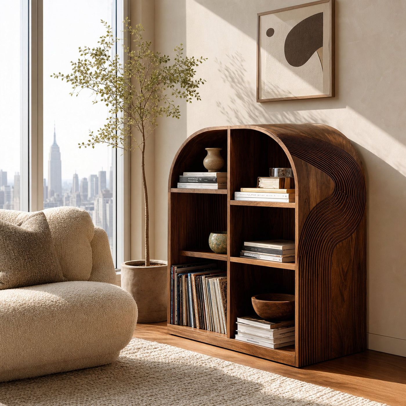 Contemporary Open Wooden Magazine Rack With For Living Room