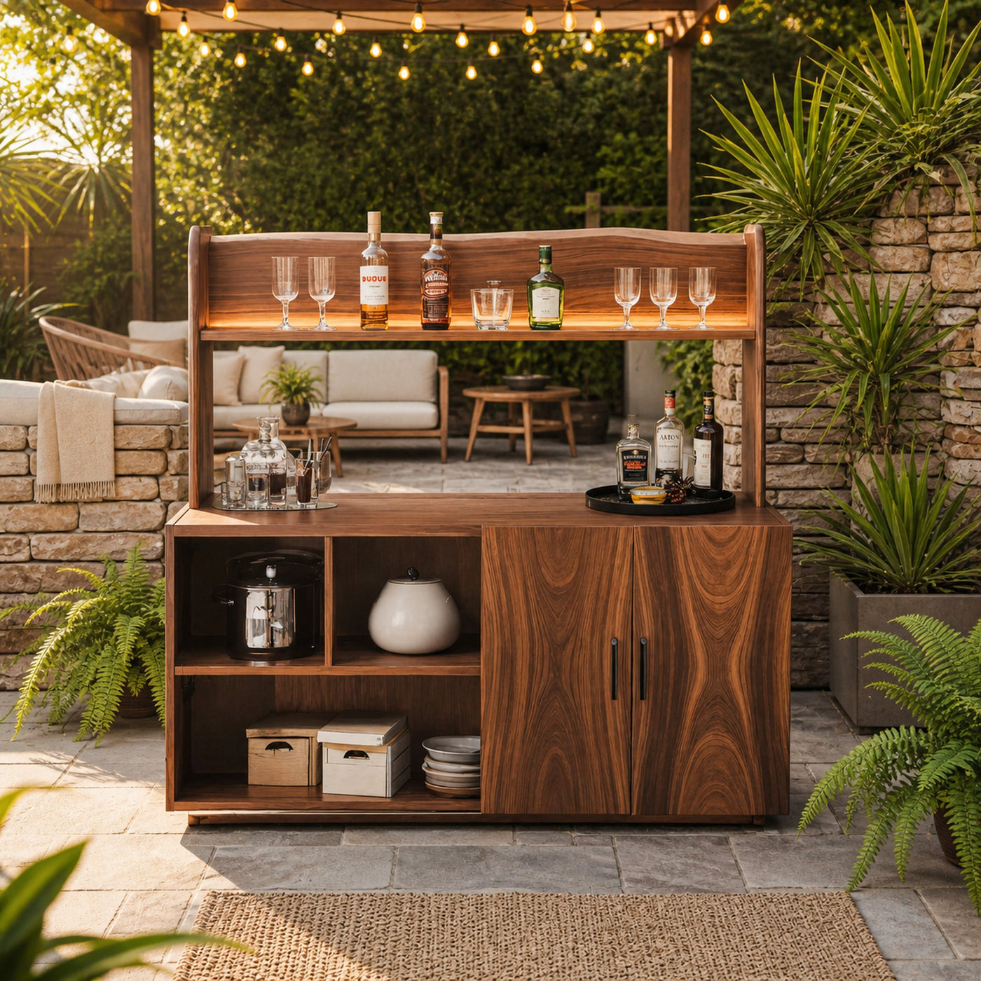 Contemporary Outdoor Bar Table With Hidden Storage For Garden Or Poolside