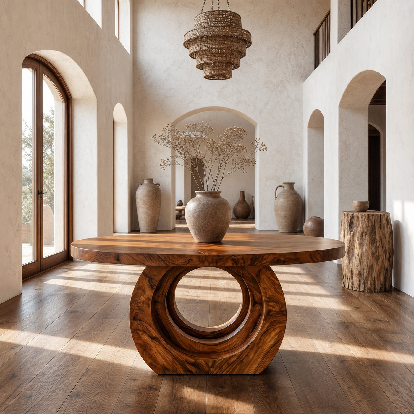 Contemporary Round Foyer Table With Sculptural Open Ring Base For Entryway And Hallway - product view 6