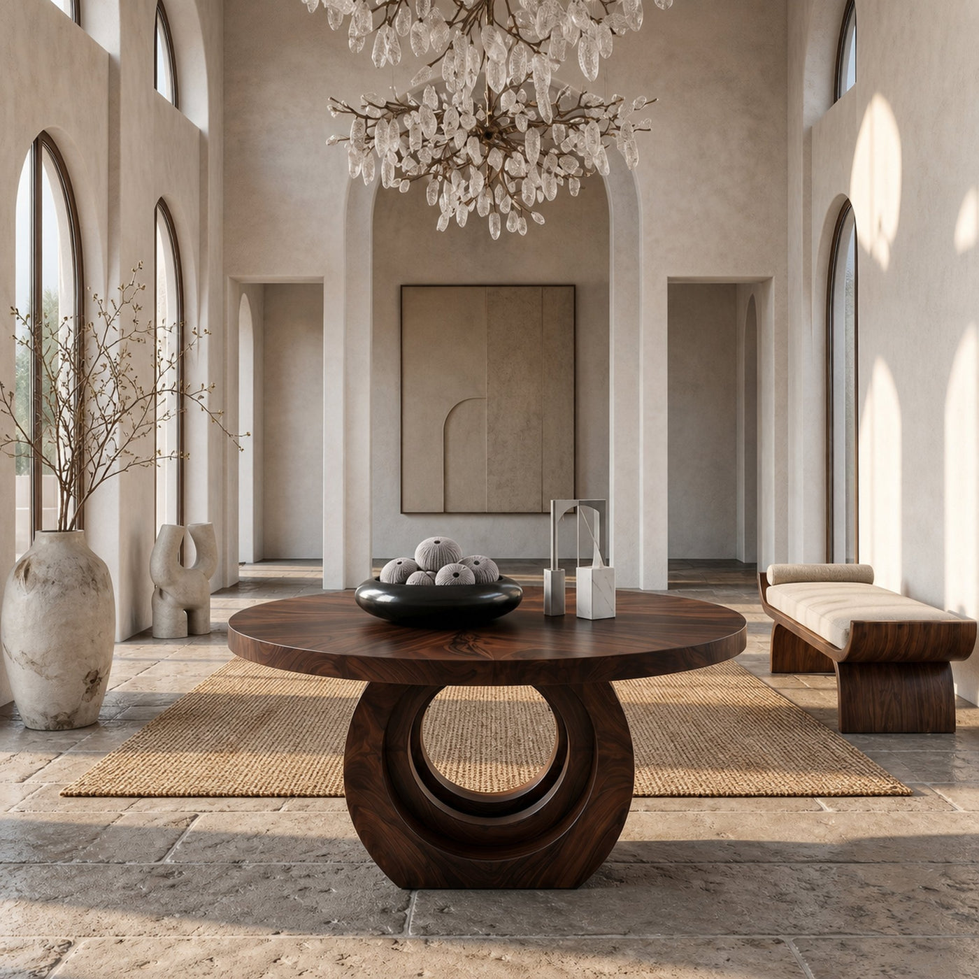 Contemporary Round Foyer Table With Sculptural Open Ring Base For Entryway And Hallway - product view 7