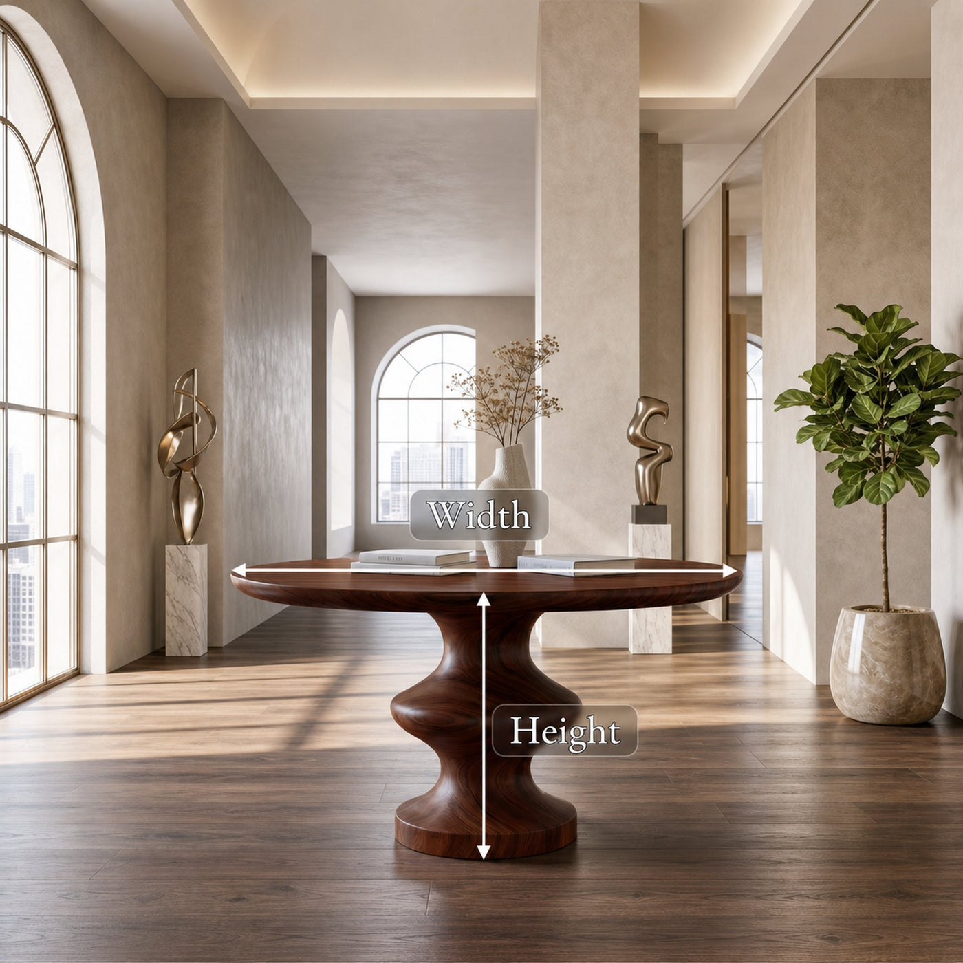 Contemporary Round Foyer Table With Turned Solid Wood Pedestal Base For Entryway And Hallway - product view 8