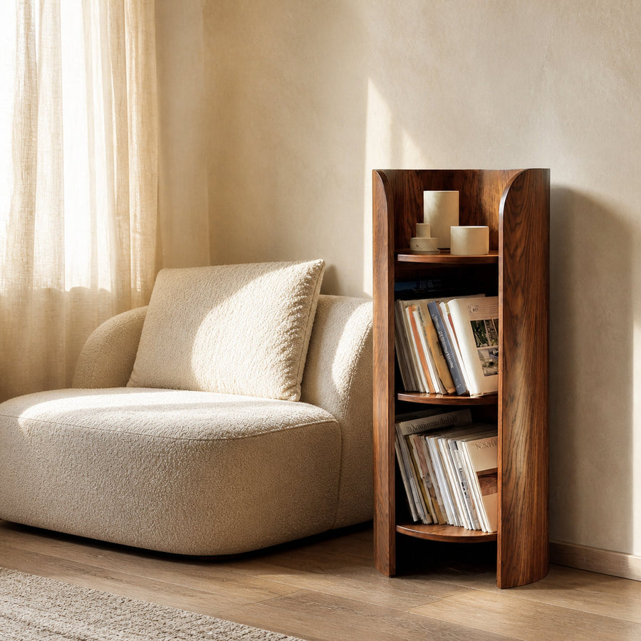 Contemporary Round Natural Wood Magazine Rack For Living Room