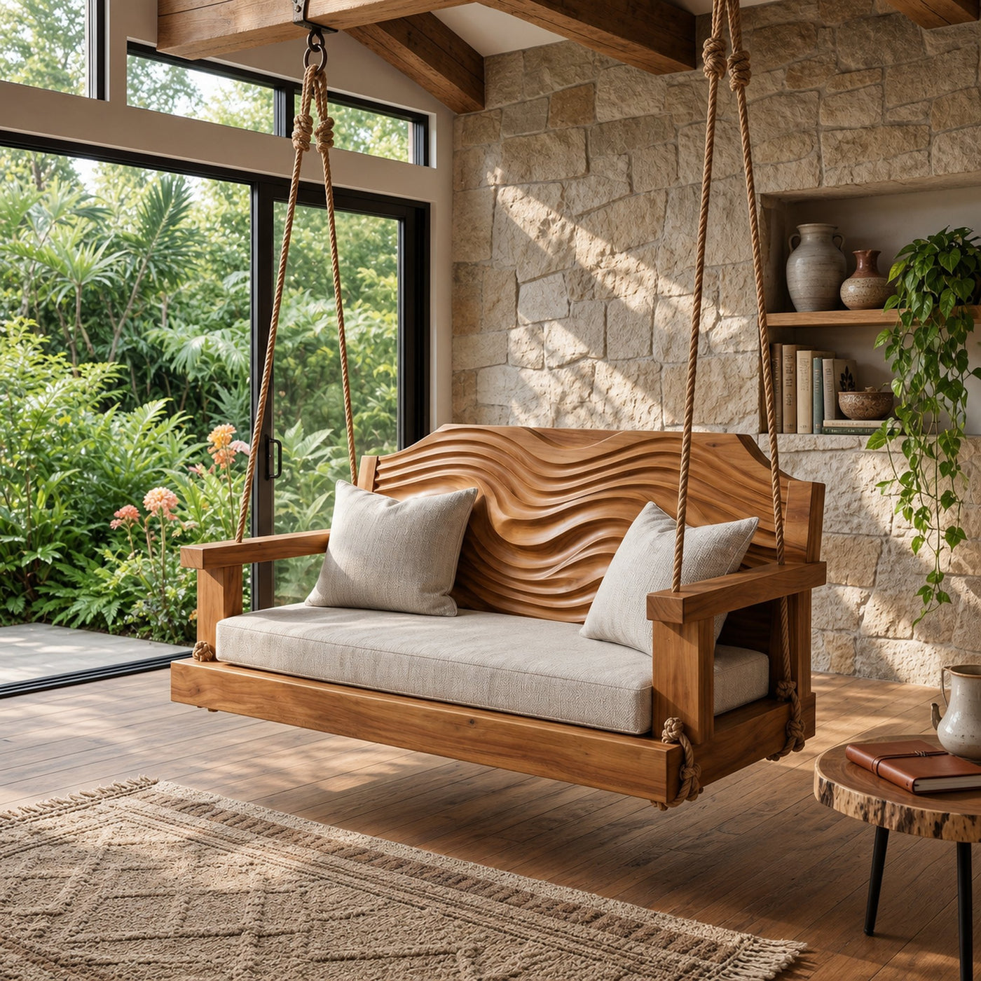 Contemporary Sculptural Back Indoor Swing Reading Corner Interior