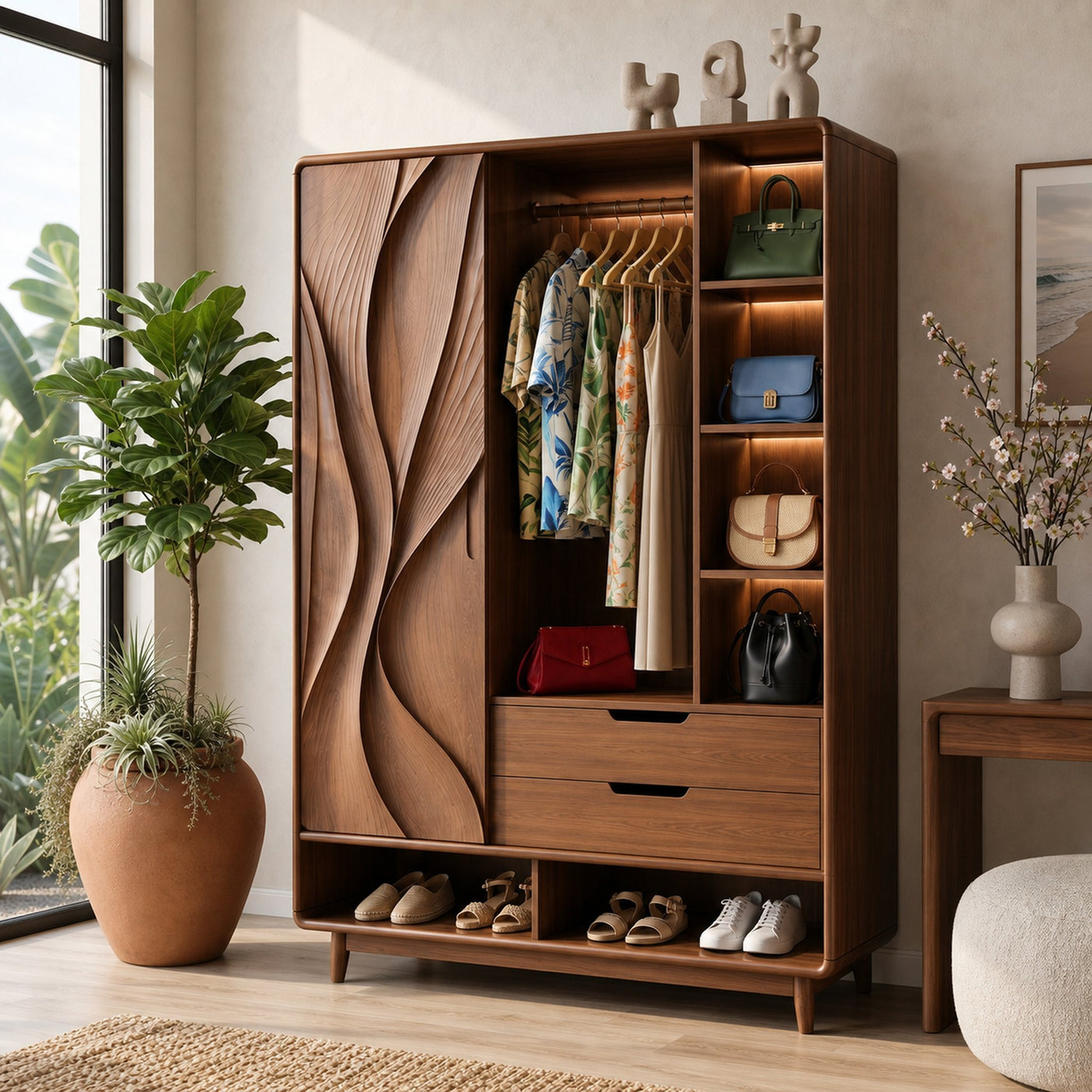 Contemporary Sculptural Form Armoire For Luxury Bedroom Interior