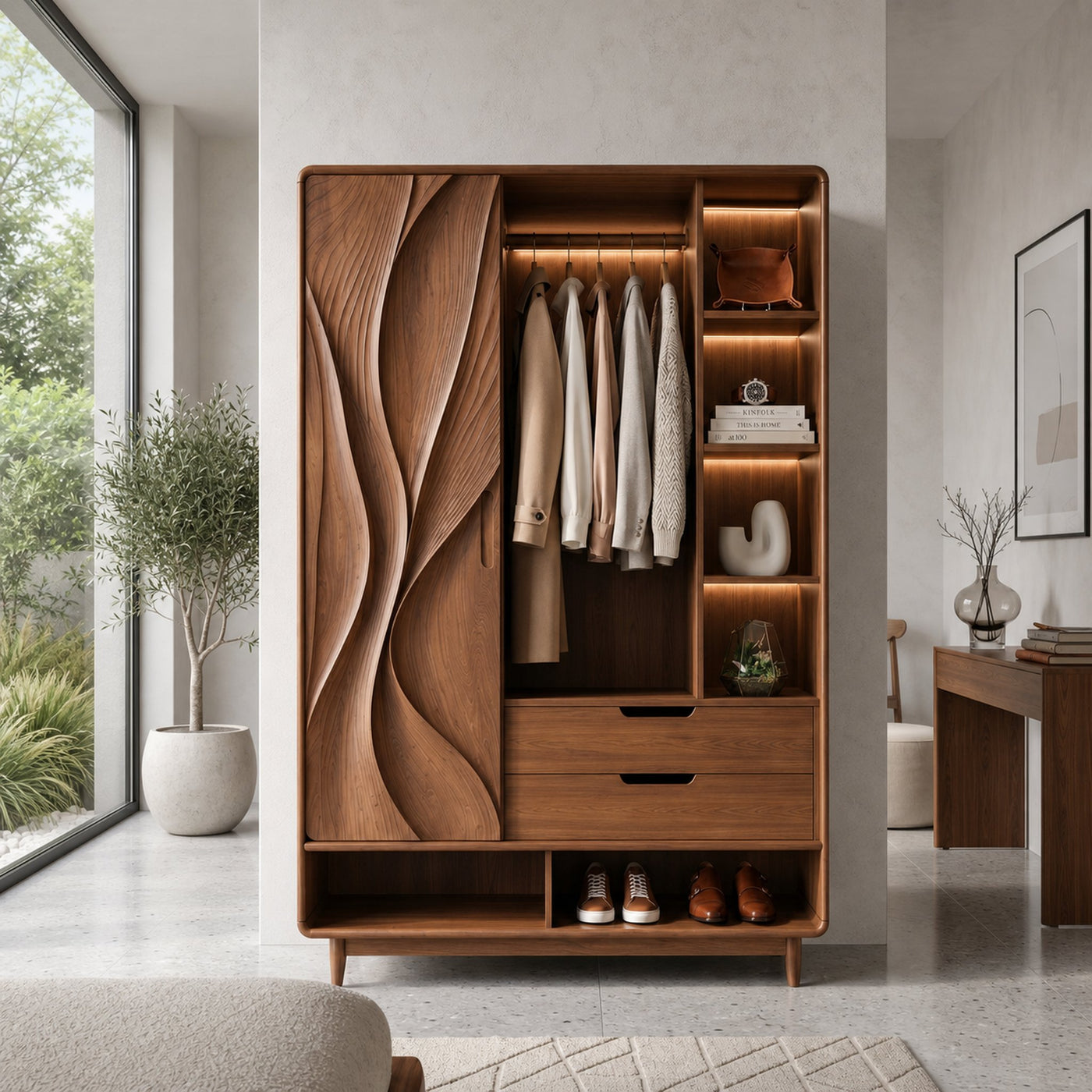 Contemporary Sculptural Form Armoire For Luxury Bedroom Interior - product view 6