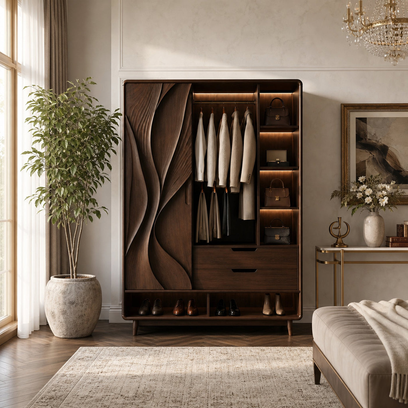 Contemporary Sculptural Form Armoire For Luxury Bedroom Interior - product view 7