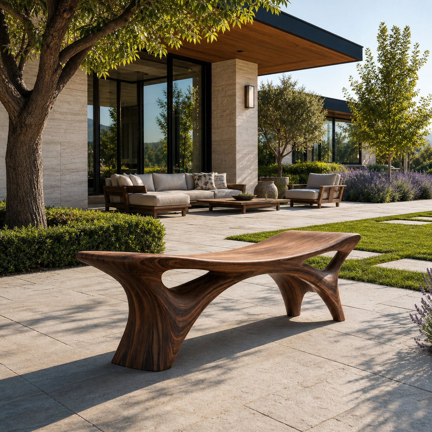 Contemporary Sculptural Outdoor Bench For Garden Or Terrace Lounge - product view 7
