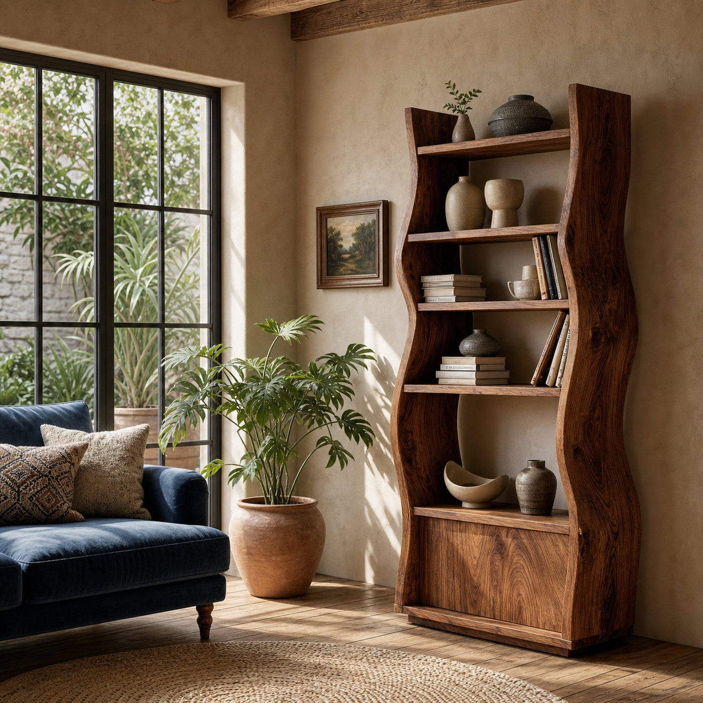 Contemporary Sculptural Wooden Standing Shelf For Home - product view 6