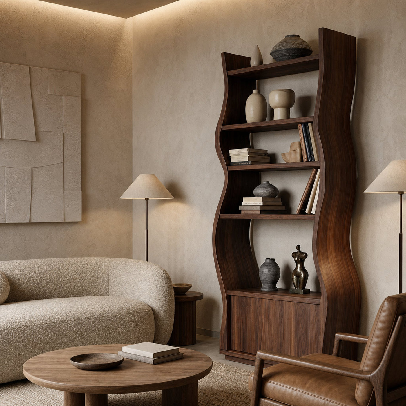 Contemporary Sculptural Wooden Standing Shelf For Home - product view 7