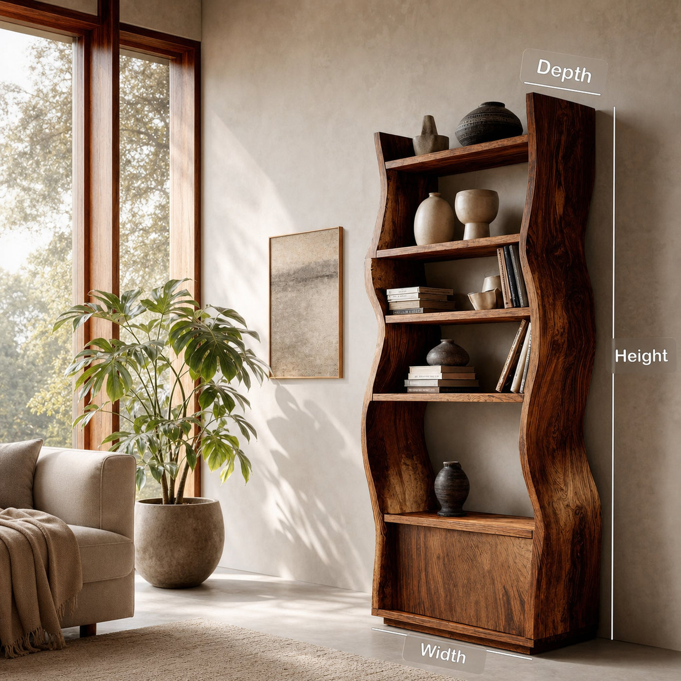 Contemporary Sculptural Wooden Standing Shelf For Home - product view 8
