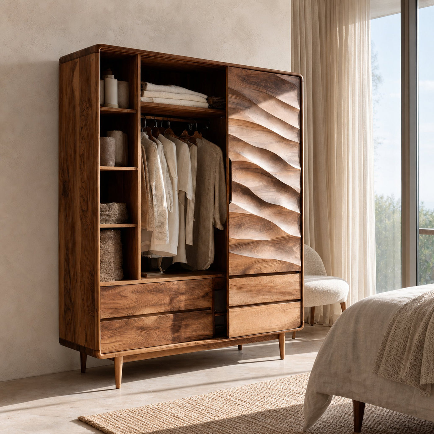 Contemporary Wardrobe With Drawers And Shelf For Bedroom