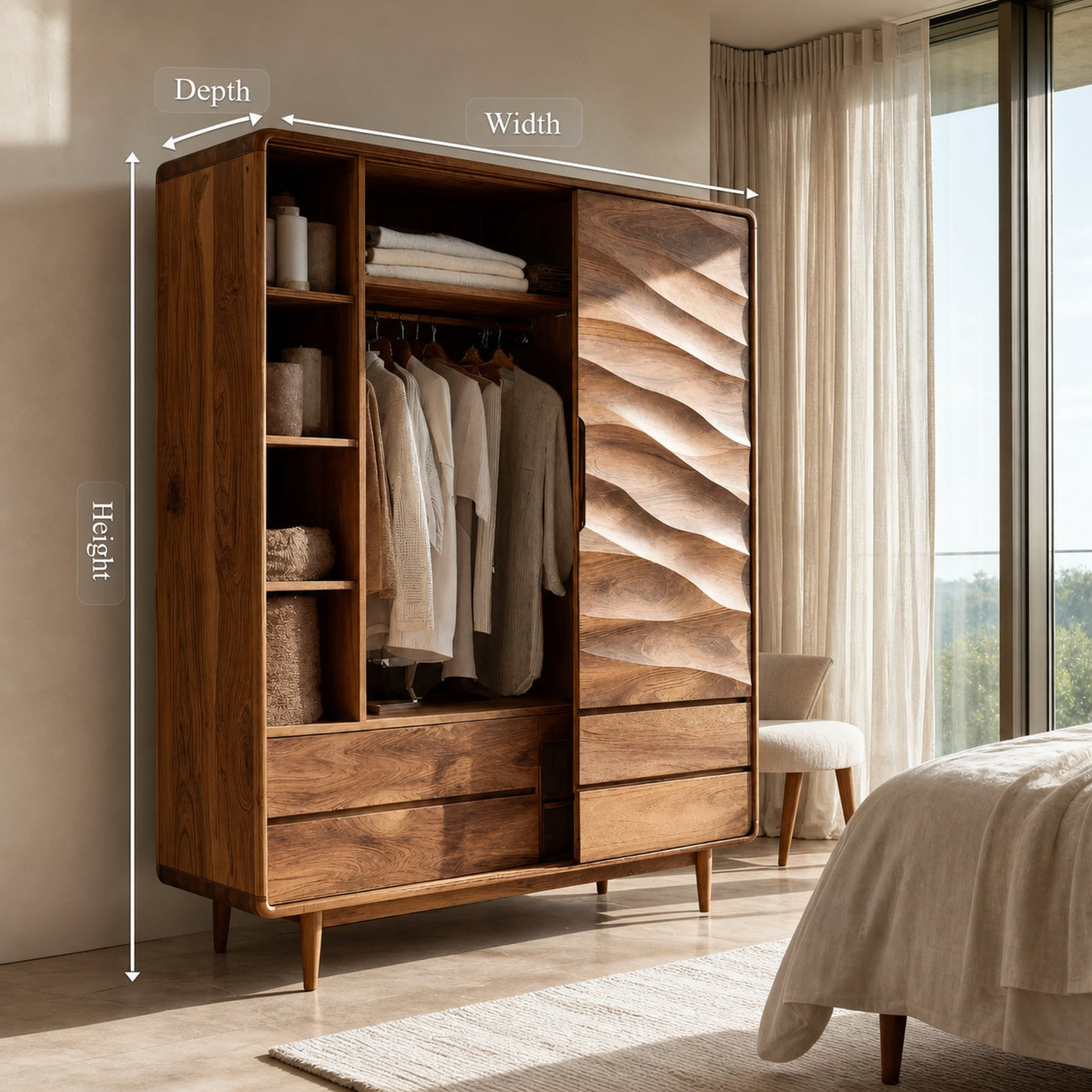 Contemporary Wardrobe With Drawers And Shelf For Bedroom - product view 8